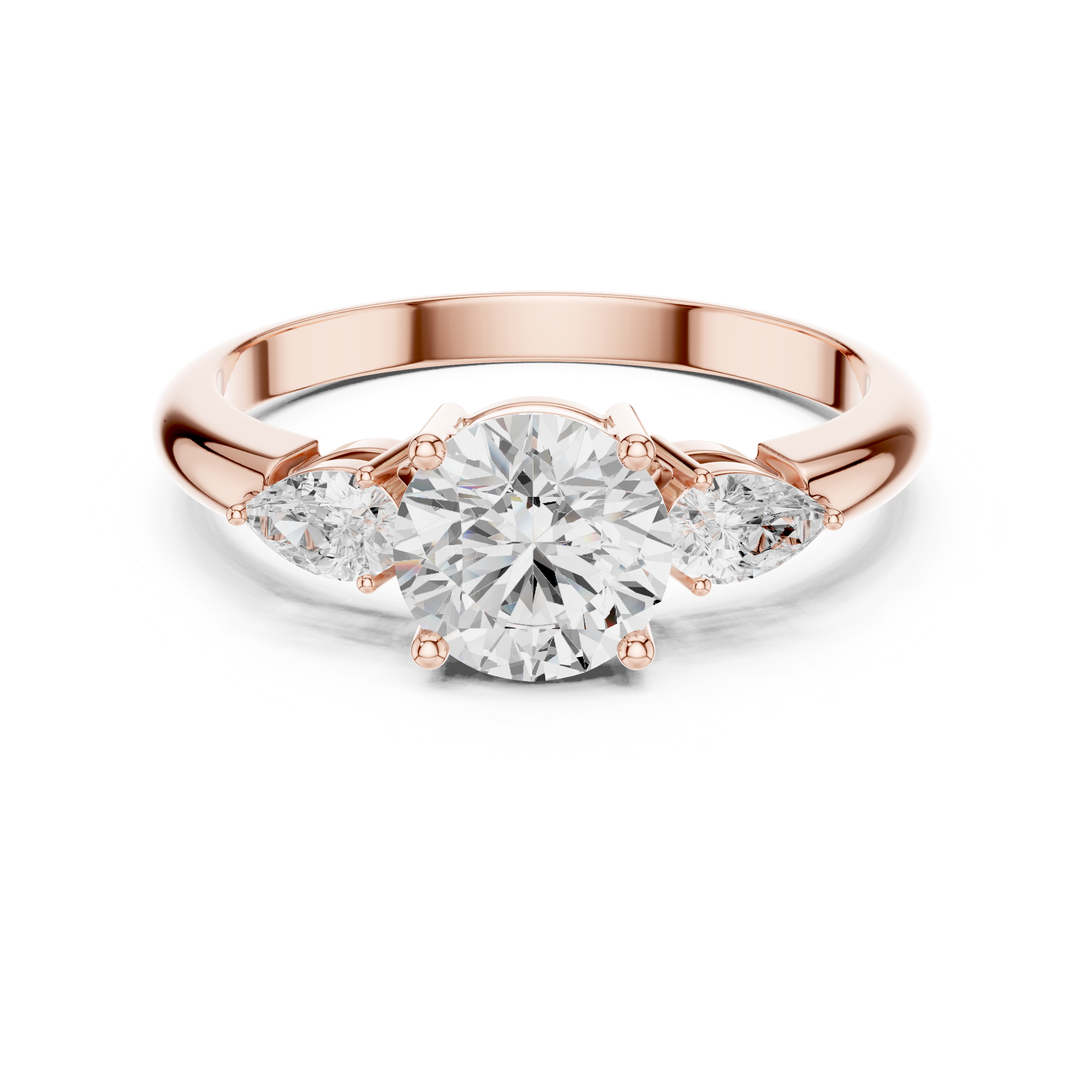 Round Brilliant Three-Stone Engagement Ring with Pear Side Diamonds