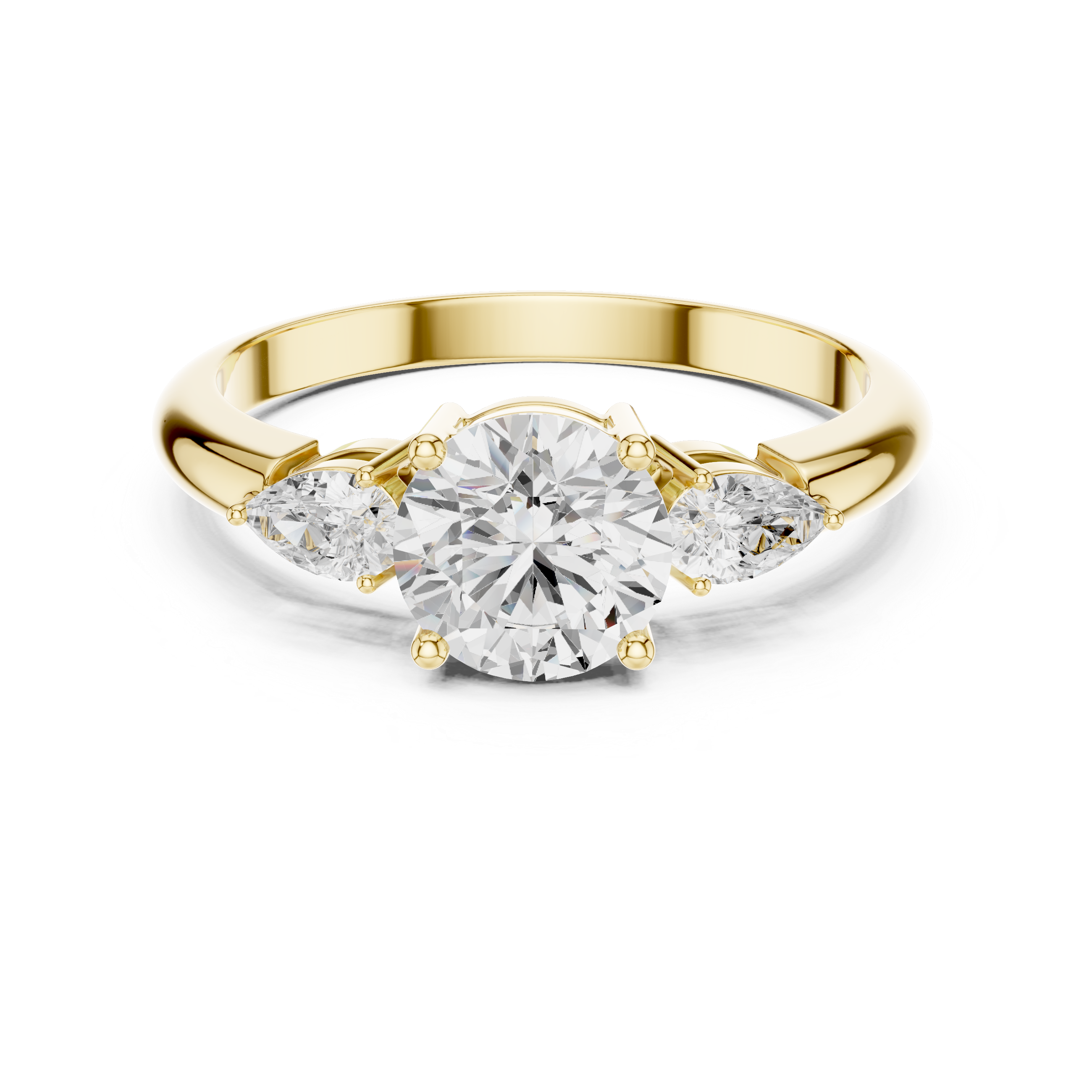 Round Brilliant Three-Stone Engagement Ring with Pear Side Diamonds