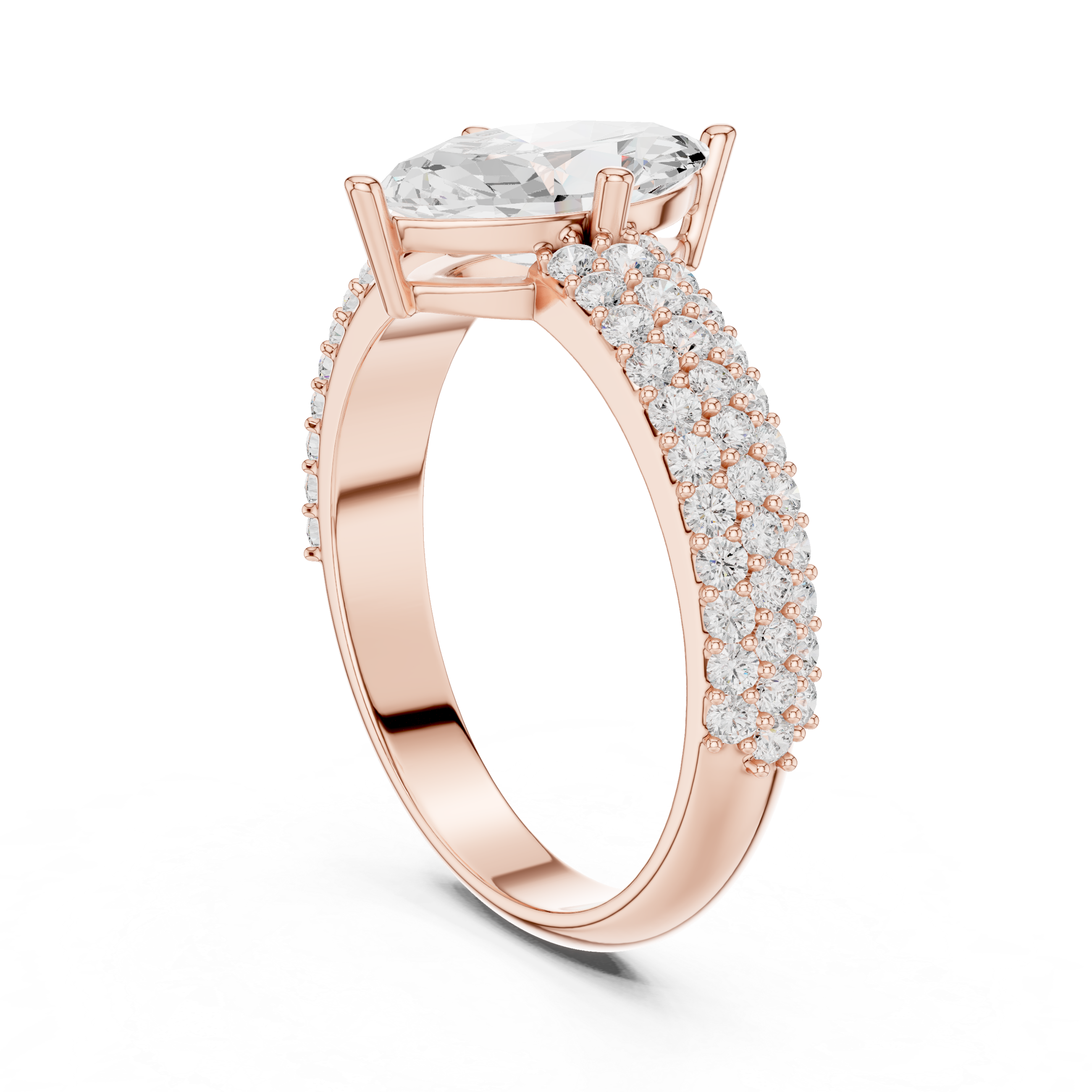 Marquise Cut Diamond Engagement Ring with Triple Pavé Band