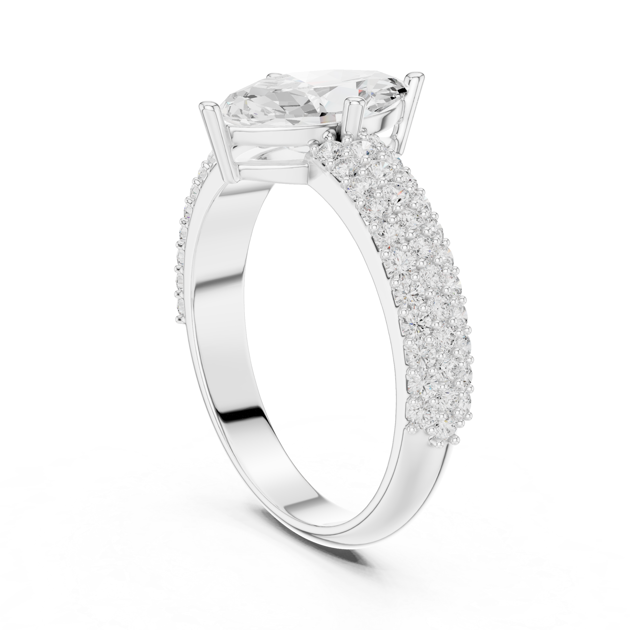 Marquise Cut Diamond Engagement Ring with Triple Pavé Band