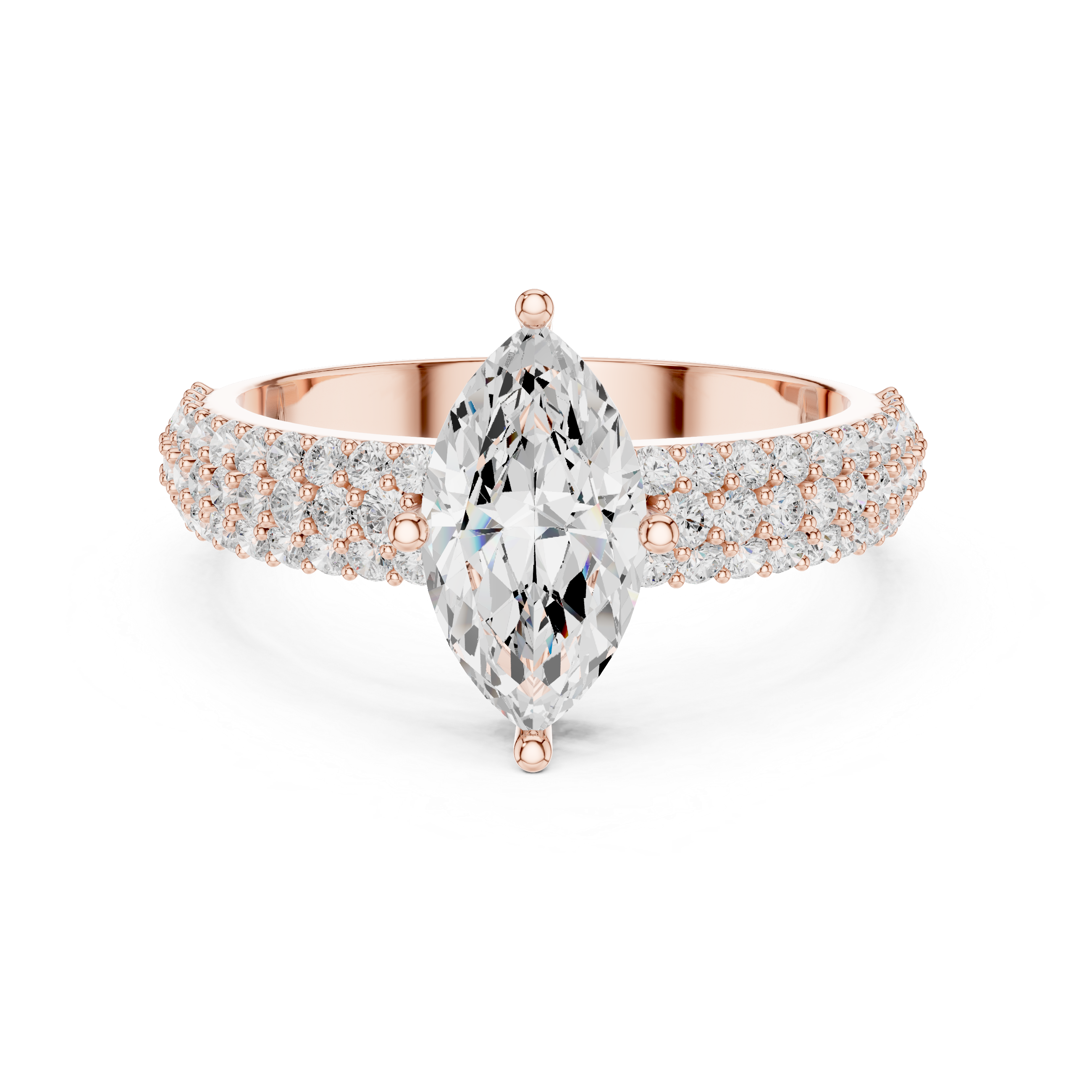 Marquise Cut Diamond Engagement Ring with Triple Pavé Band
