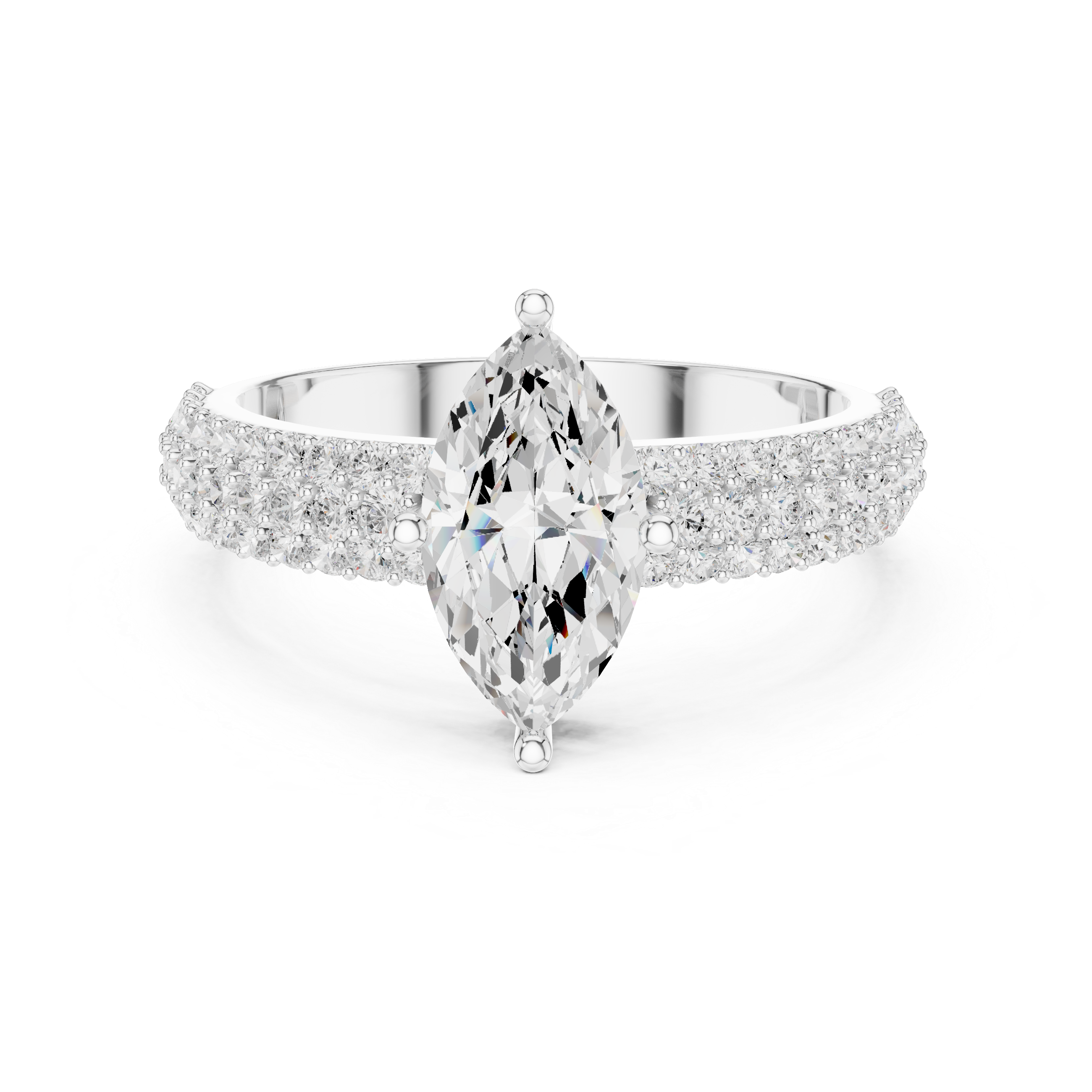 Marquise Cut Diamond Engagement Ring with Triple Pavé Band