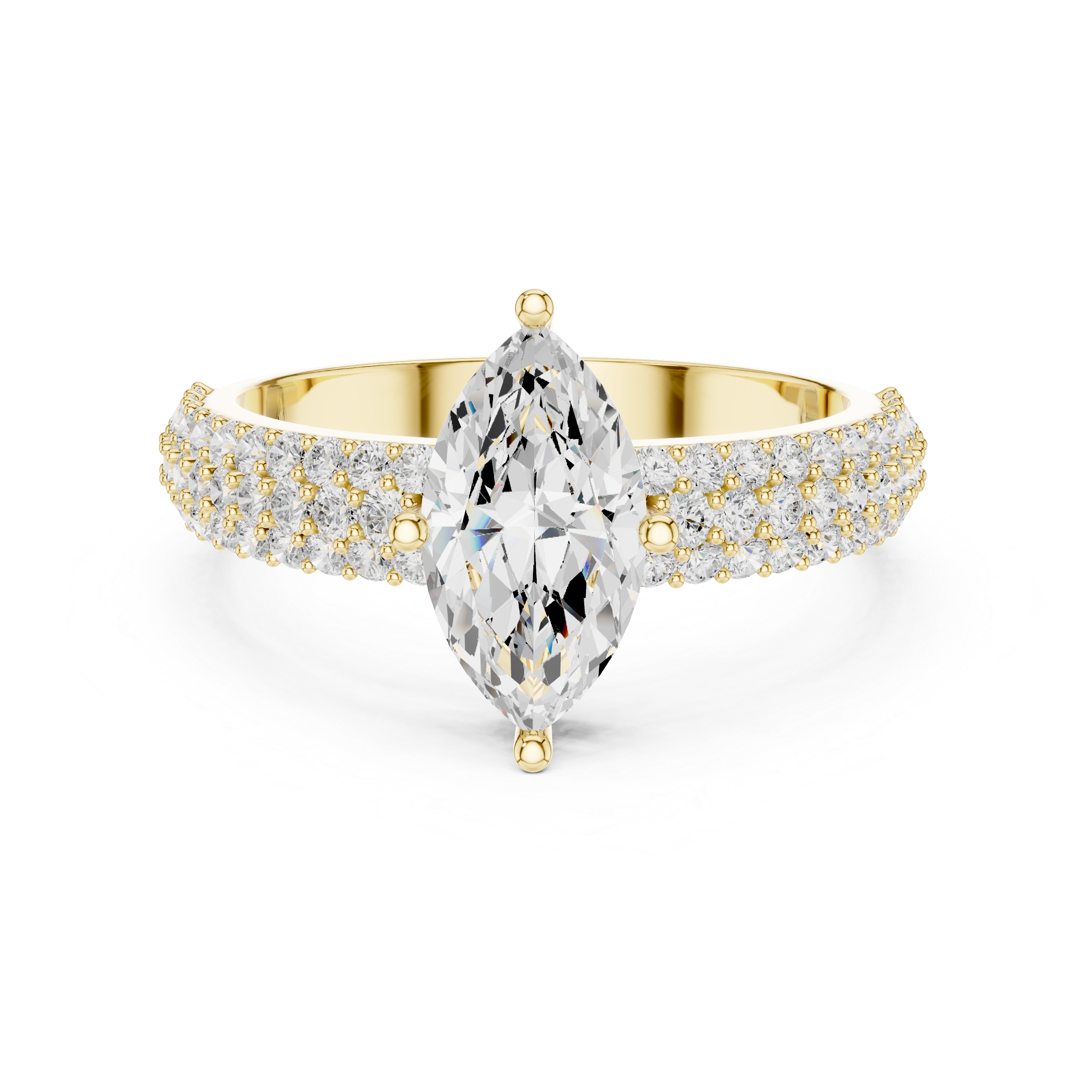 Marquise Cut Diamond Engagement Ring with Triple Pavé Band