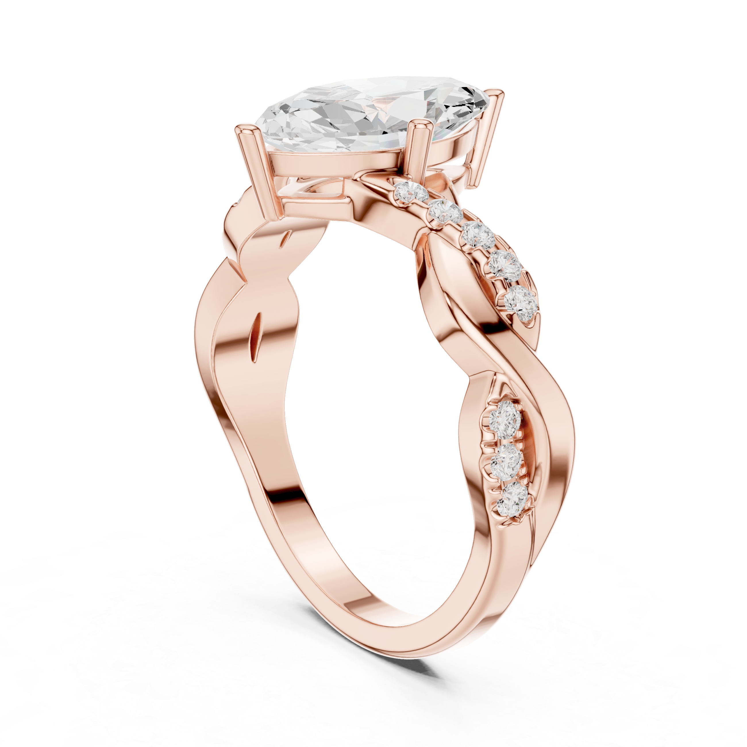 Marquise Cut Diamond Twist Engagement Ring with Pavé Infinity Band
