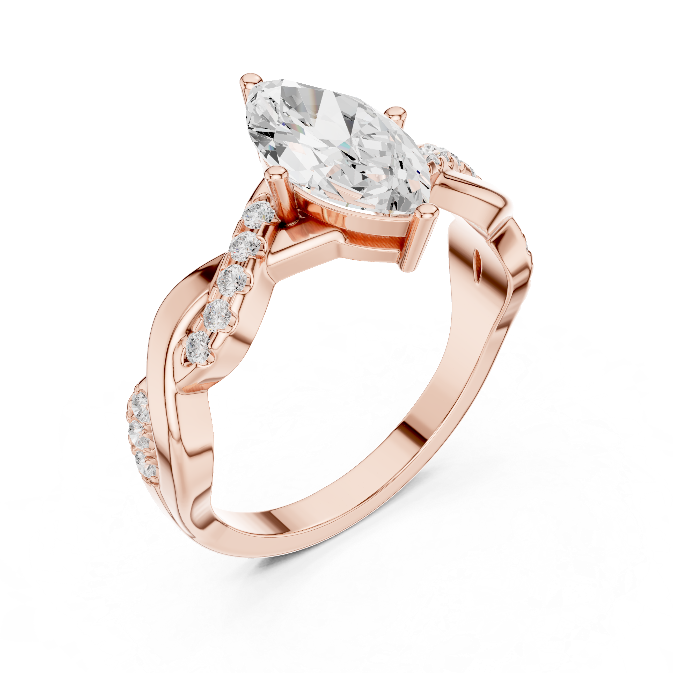 Marquise Cut Diamond Twist Engagement Ring with Pavé Infinity Band