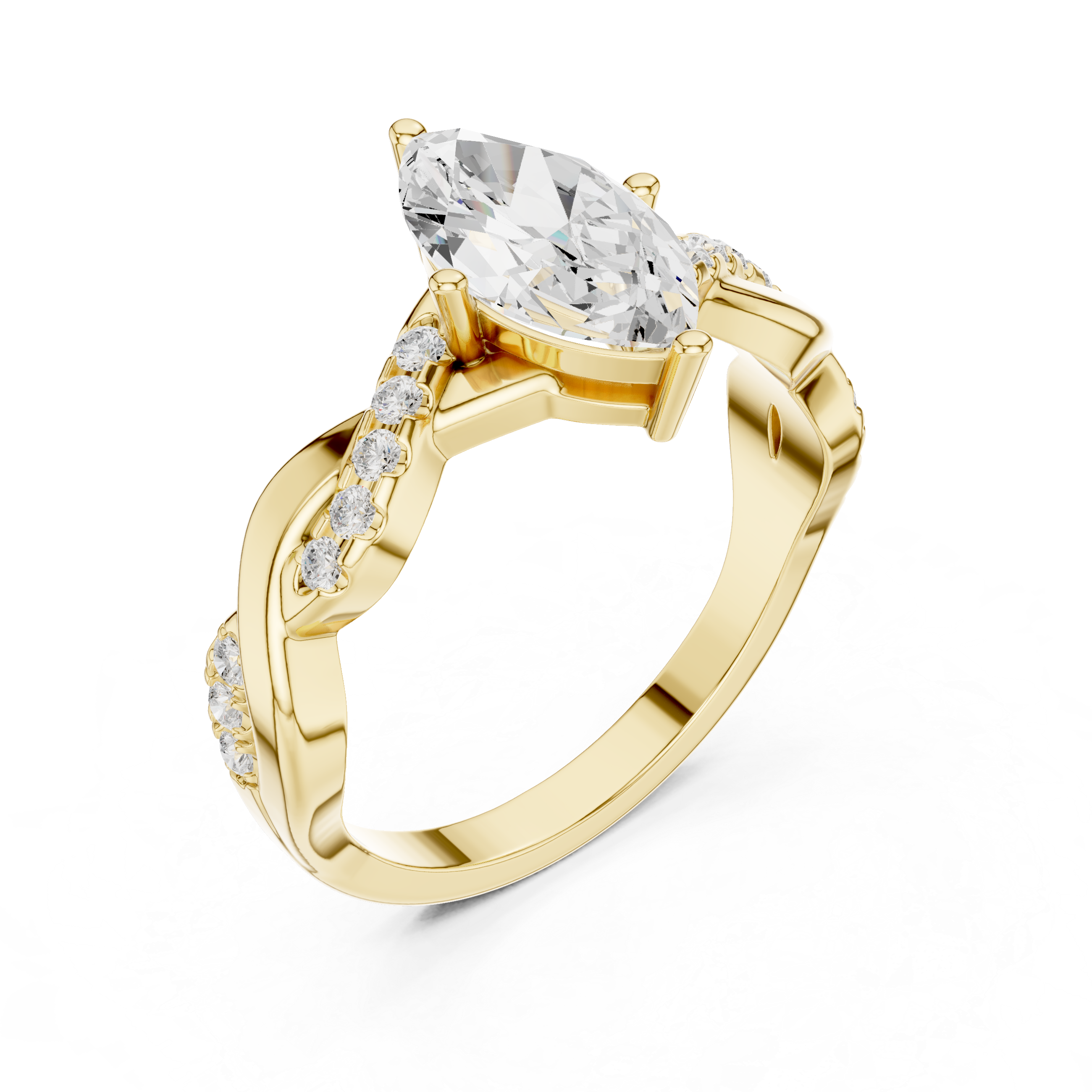 Marquise Cut Diamond Twist Engagement Ring with Pavé Infinity Band