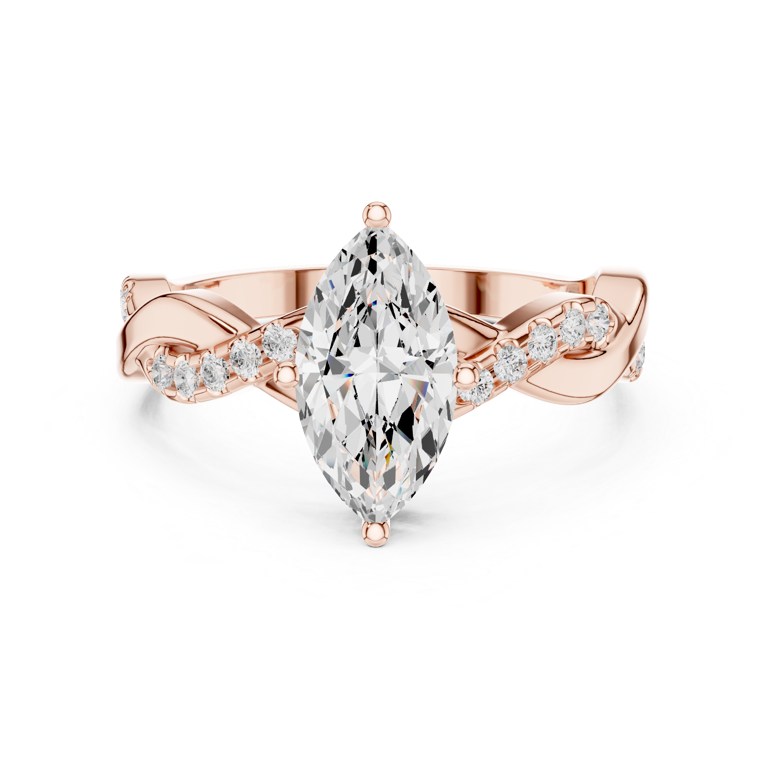 Marquise Cut Diamond Twist Engagement Ring with Pavé Infinity Band