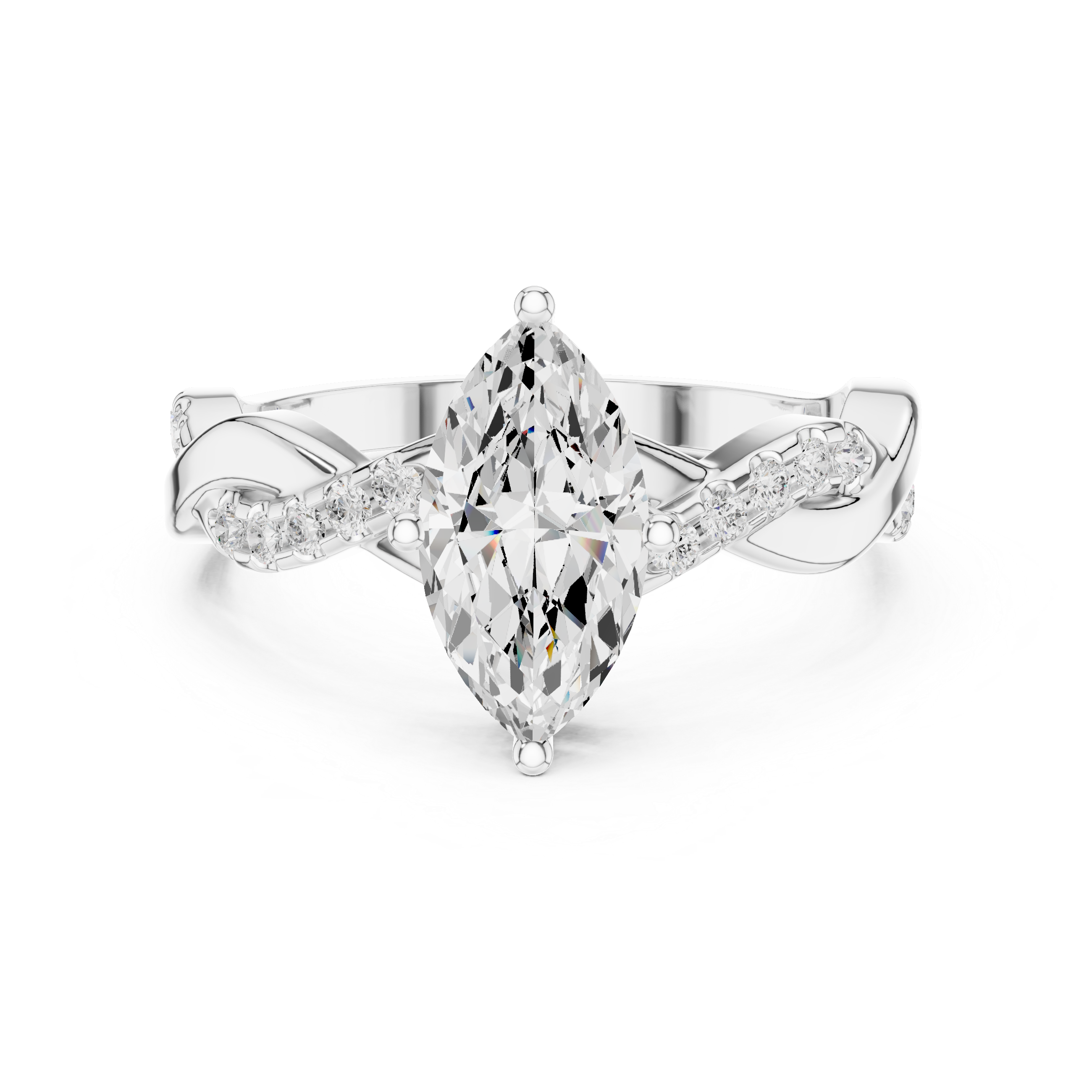 Marquise Cut Diamond Twist Engagement Ring with Pavé Infinity Band