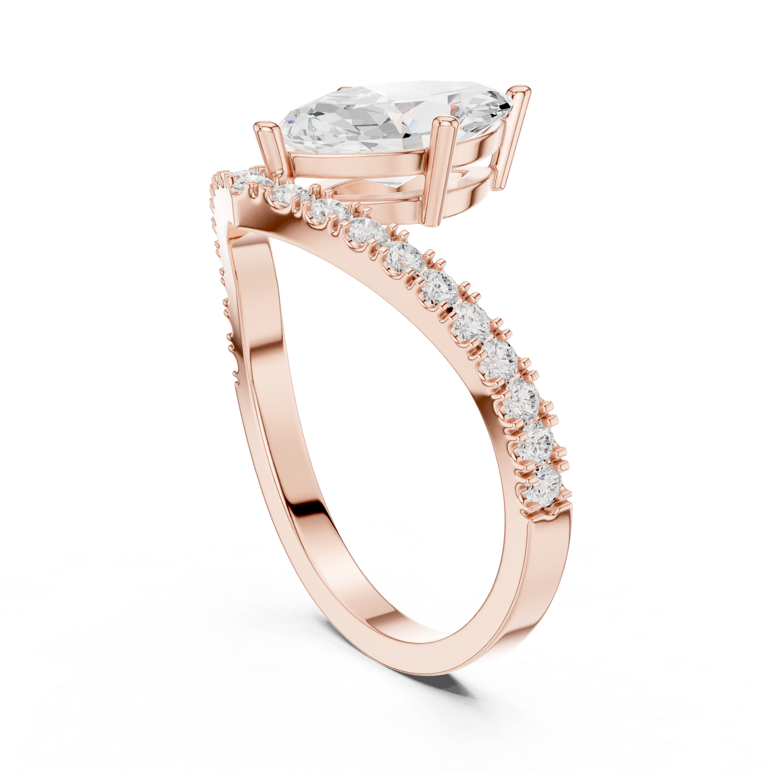 Marquise Cut Diamond Chevron Engagement Ring with Pavé V-Band