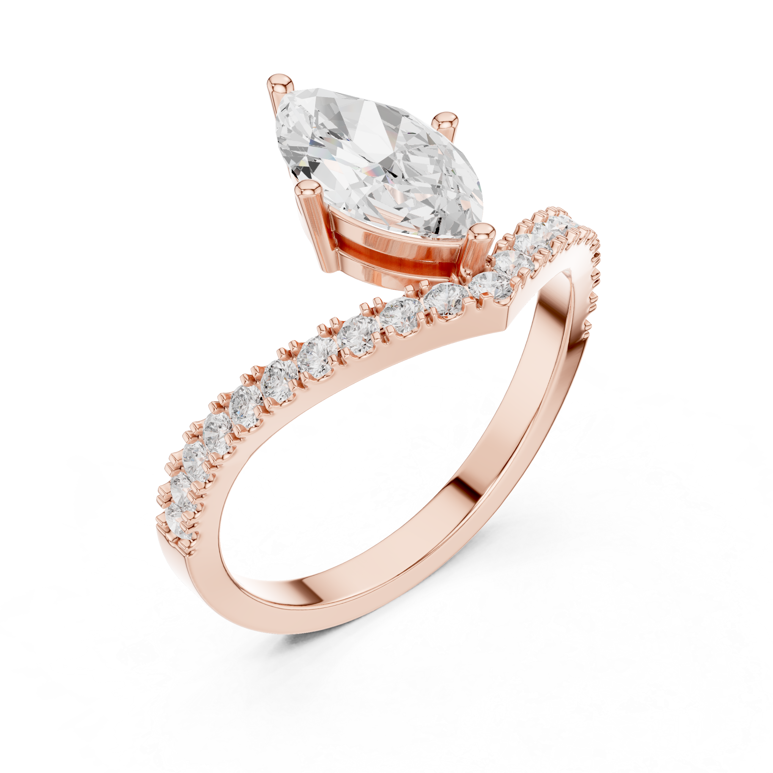 Marquise Cut Diamond Chevron Engagement Ring with Pavé V-Band