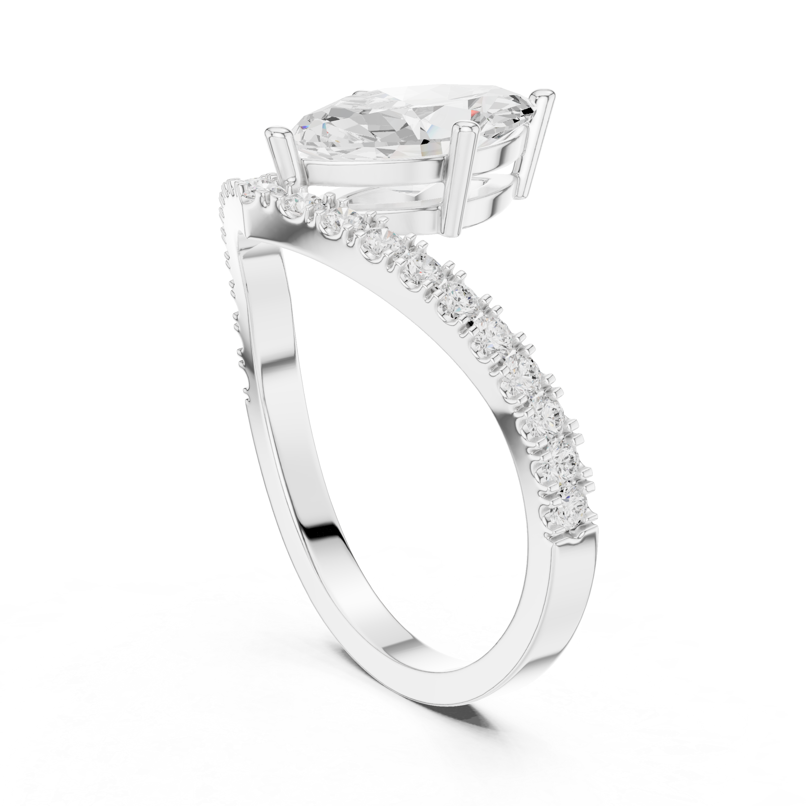 Marquise Cut Diamond Chevron Engagement Ring with Pavé V-Band