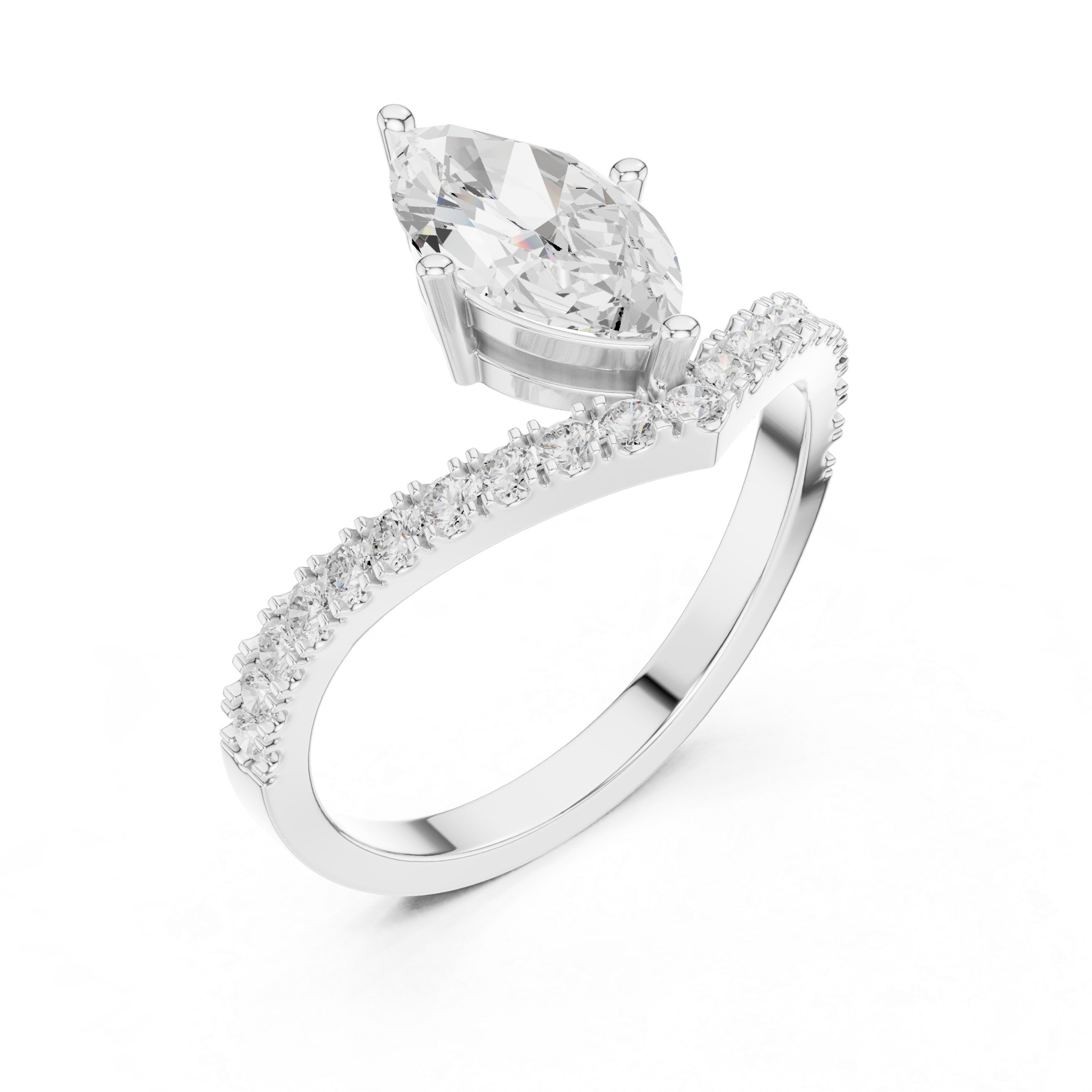 Marquise Cut Diamond Chevron Engagement Ring with Pavé V-Band