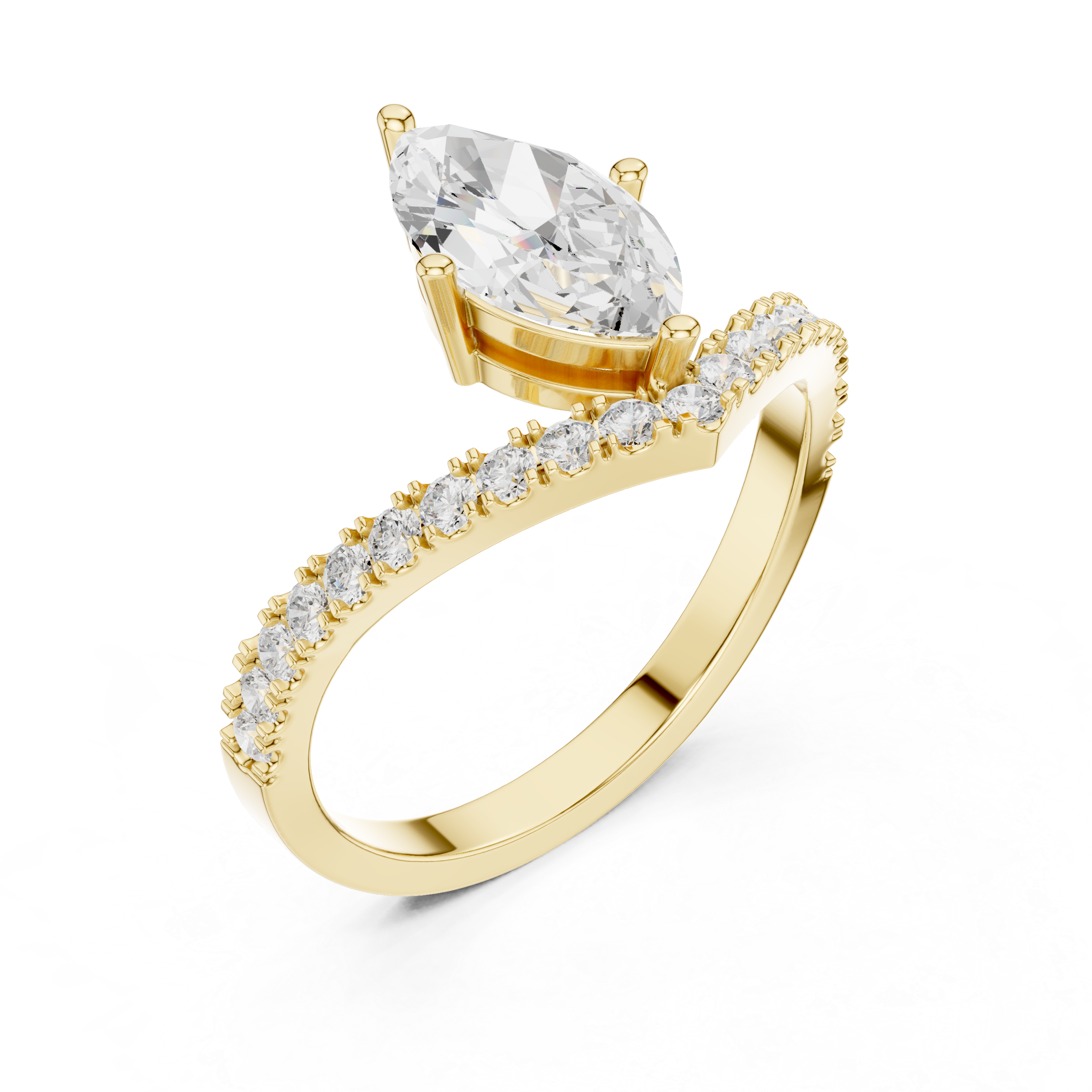 Marquise Cut Diamond Chevron Engagement Ring with Pavé V-Band