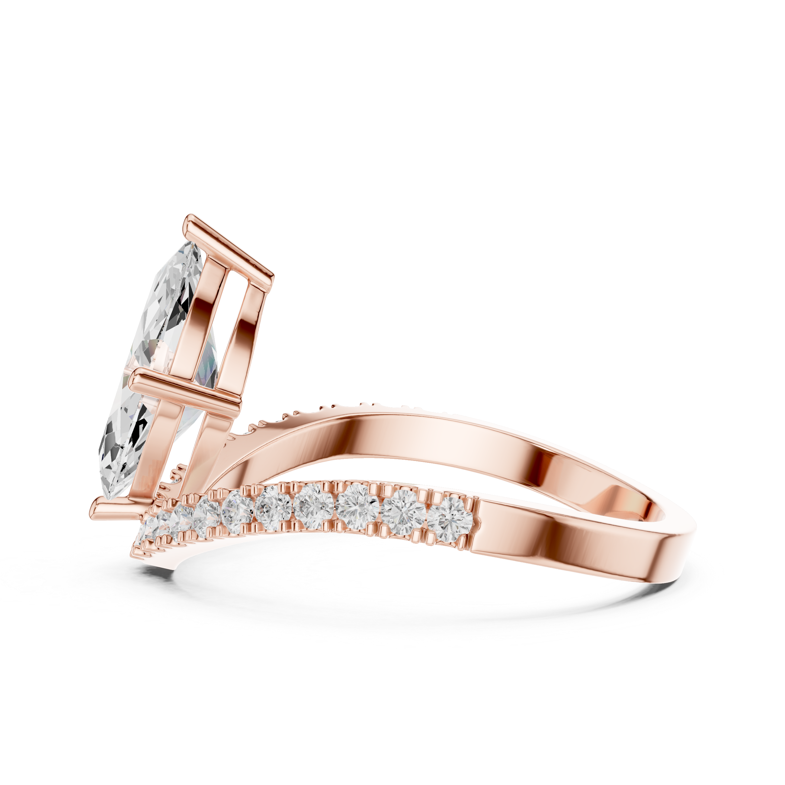 Marquise Cut Diamond Chevron Engagement Ring with Pavé V-Band