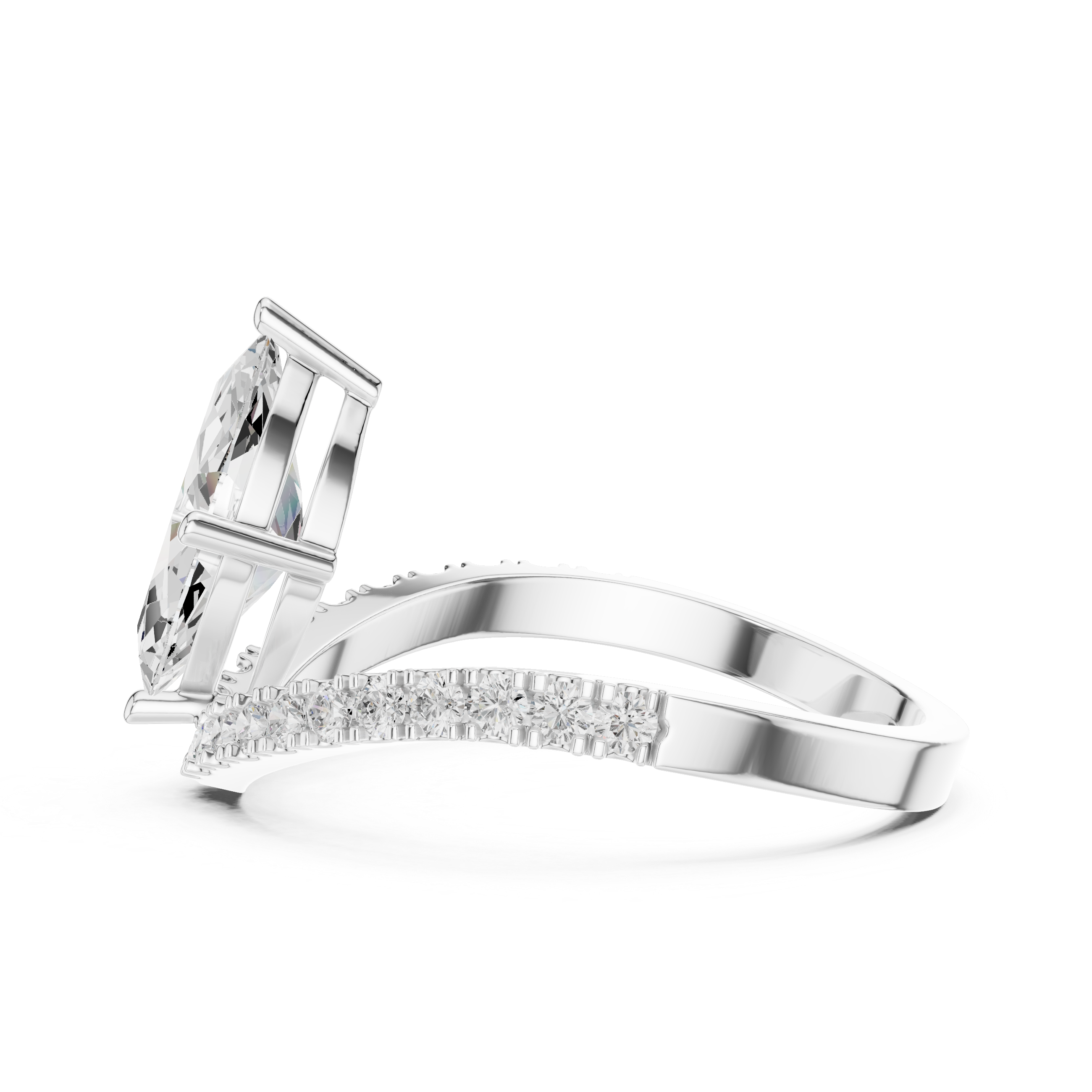 Marquise Cut Diamond Chevron Engagement Ring with Pavé V-Band
