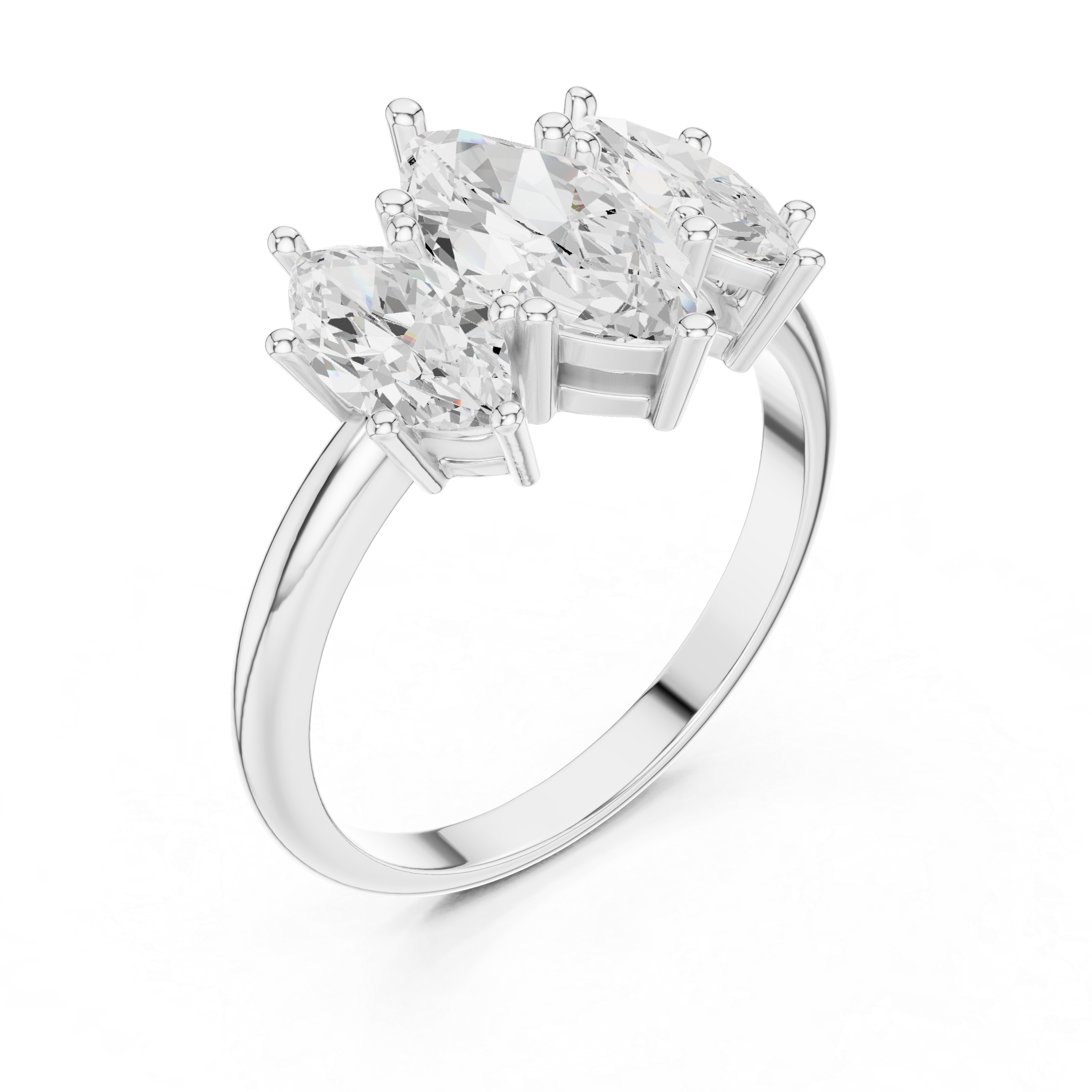 Three Stone Marquise Diamond Engagement Ring – Classic Trilogy Design