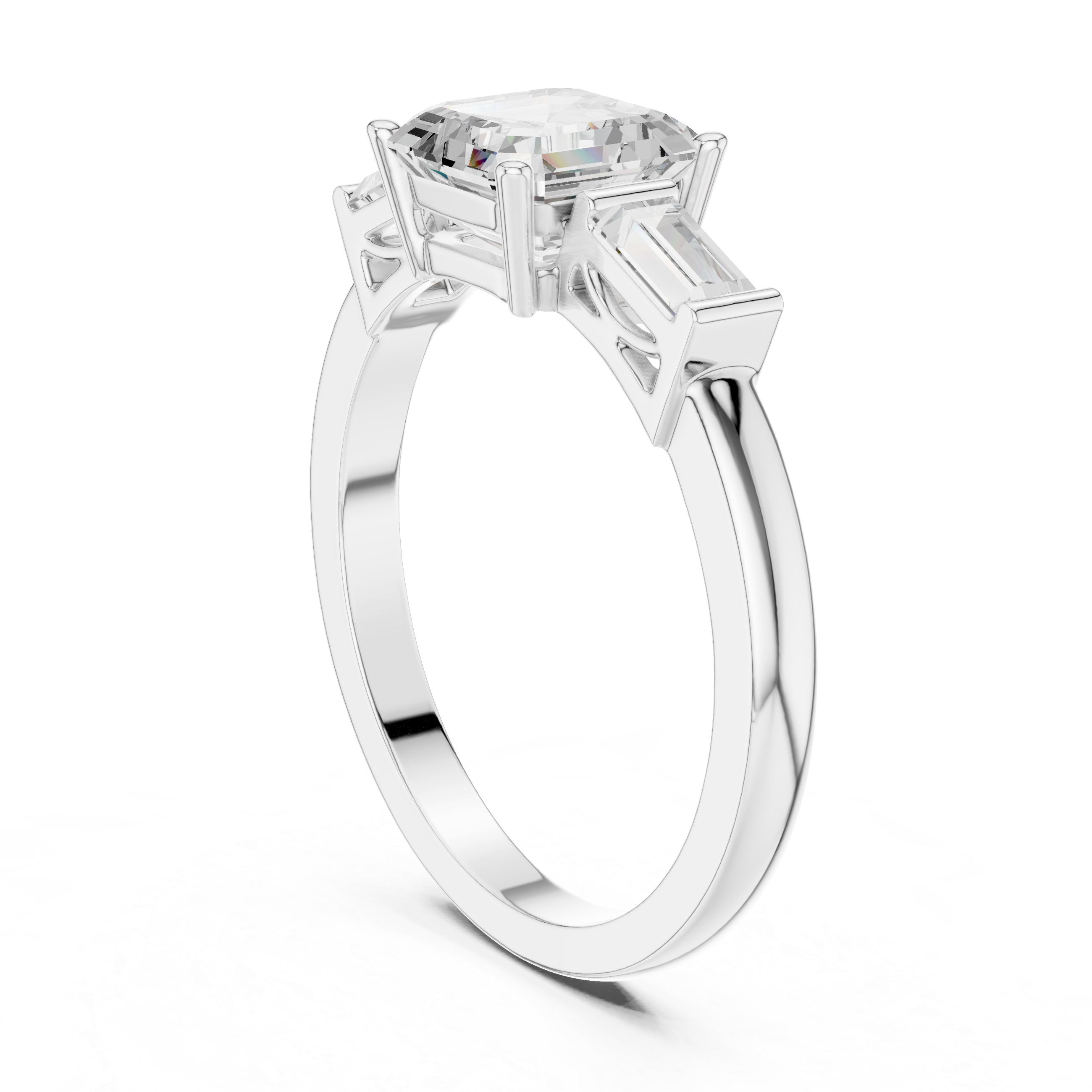 Asscher Cut Three Stone Engagement Ring