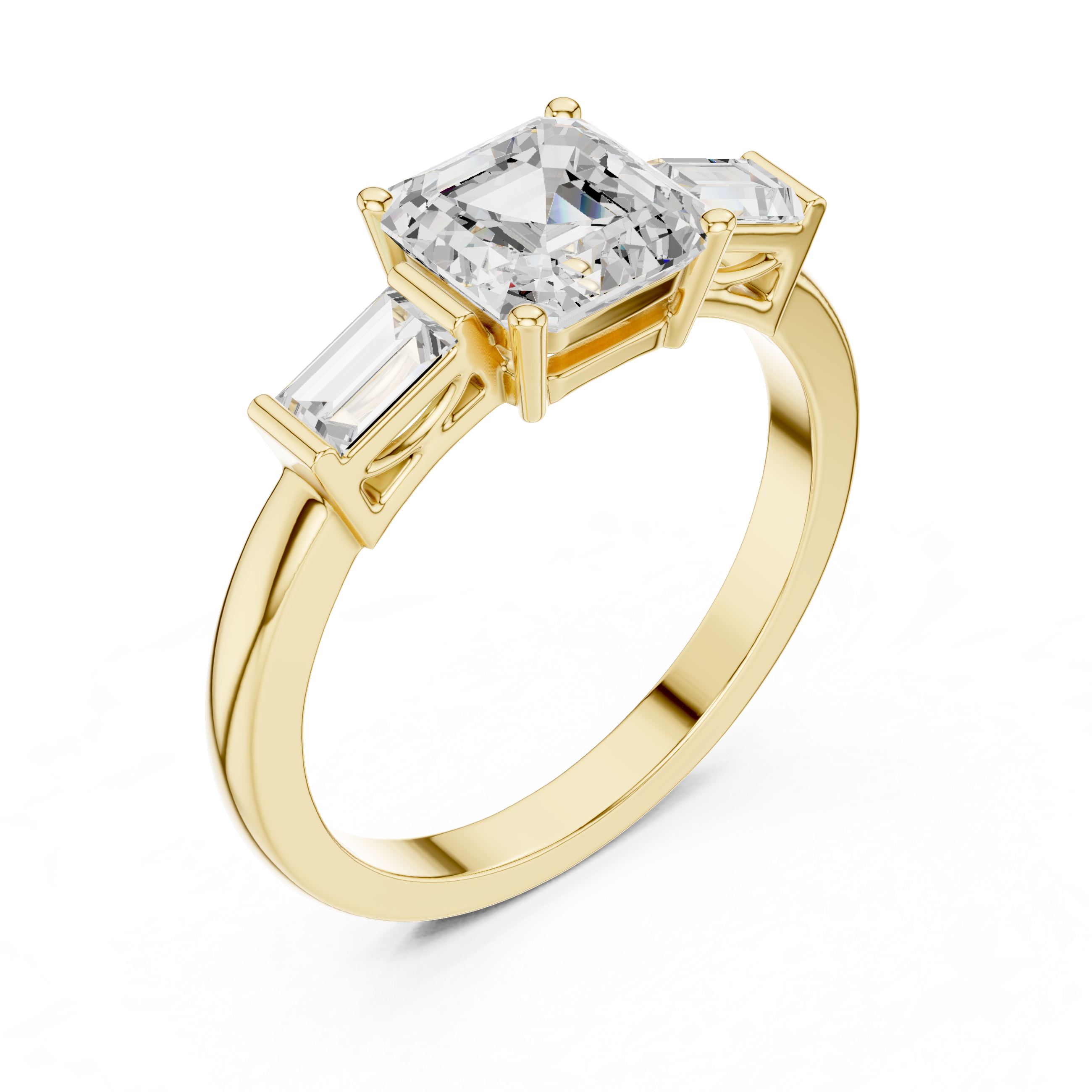Asscher Cut Three Stone Engagement Ring
