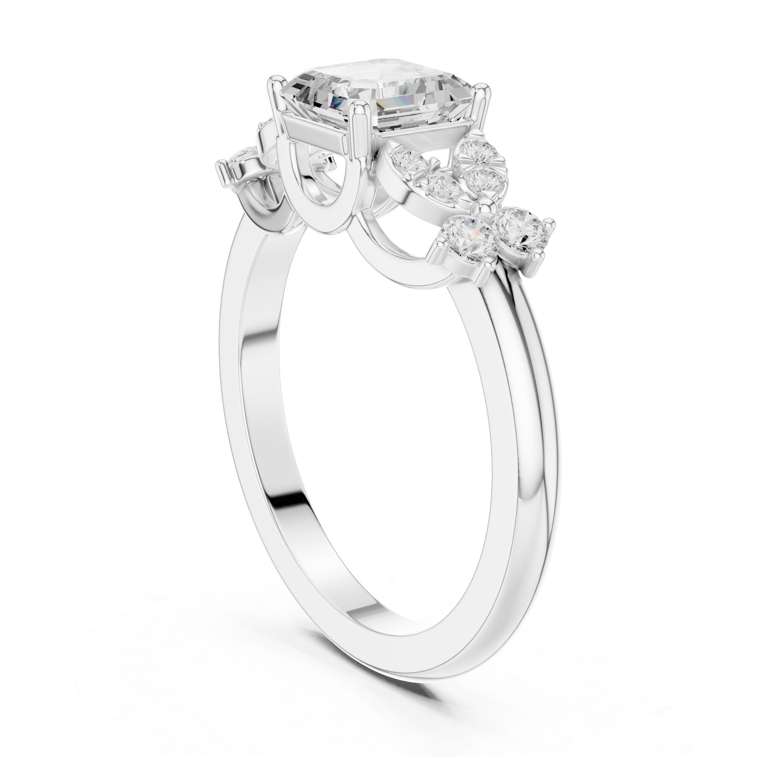 Asscher Cut Floral Halo Engagement Ring