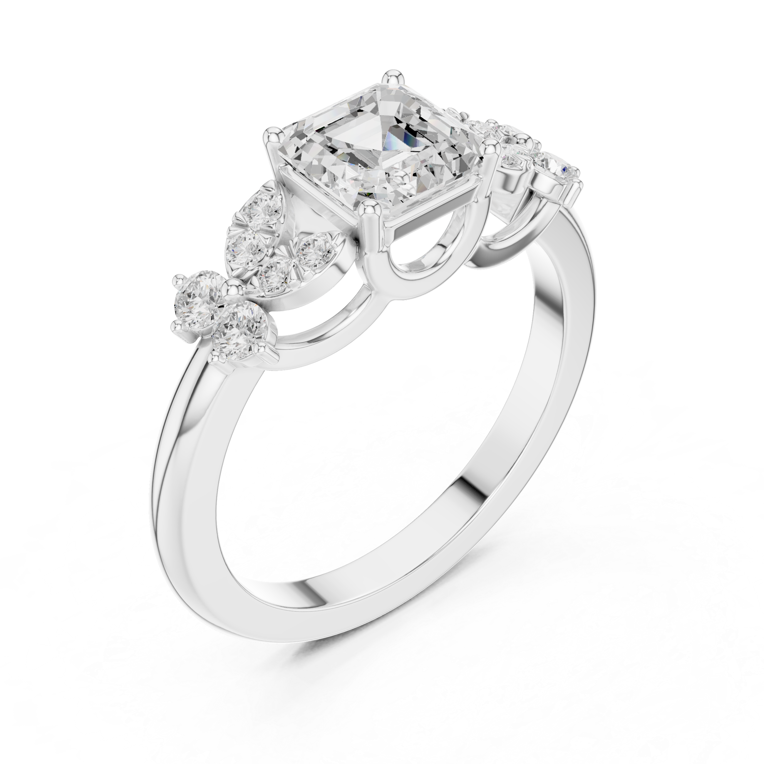 Asscher Cut Floral Halo Engagement Ring