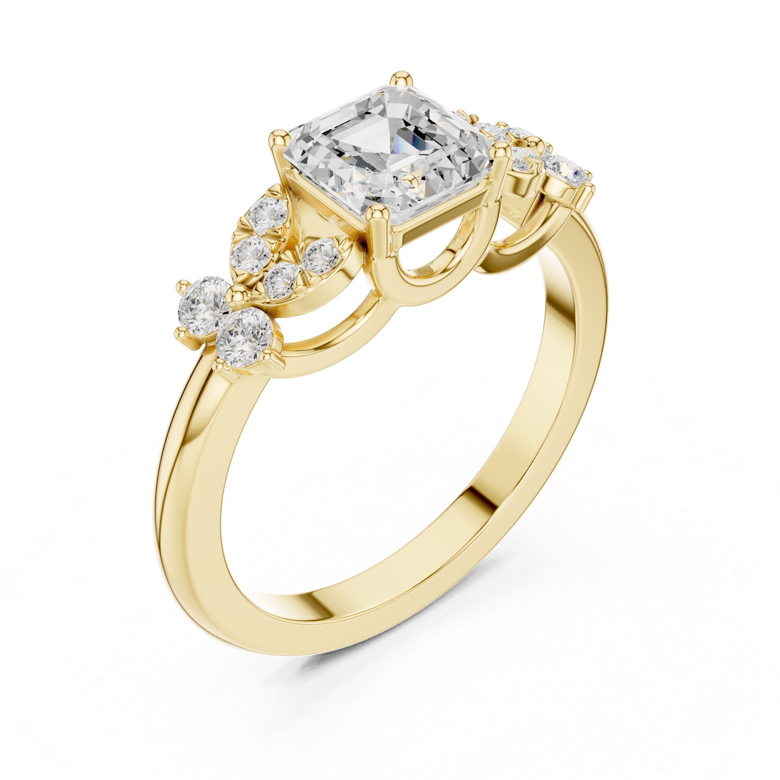 Asscher Cut Floral Halo Engagement Ring