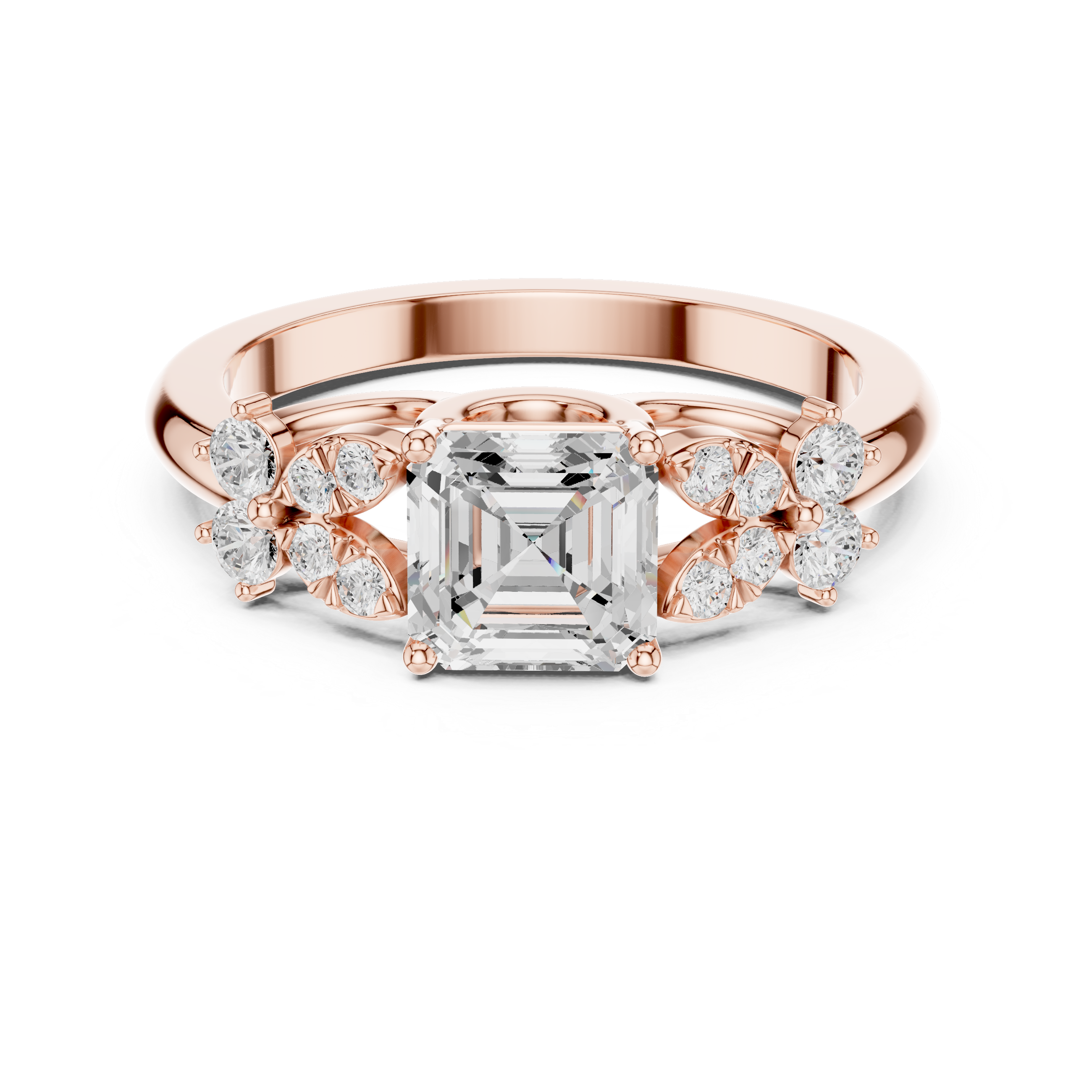 Asscher Cut Floral Halo Engagement Ring