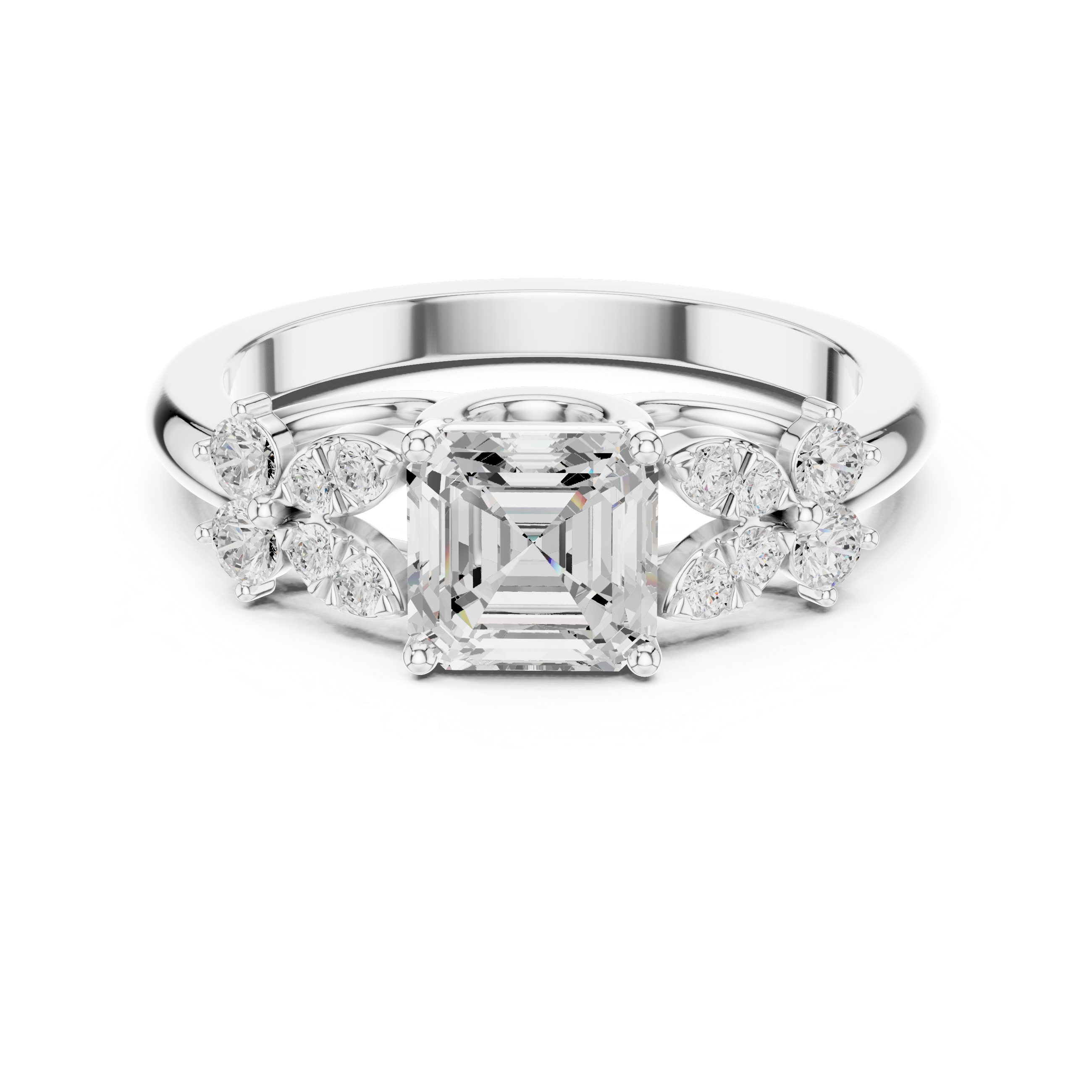 Asscher Cut Floral Halo Engagement Ring