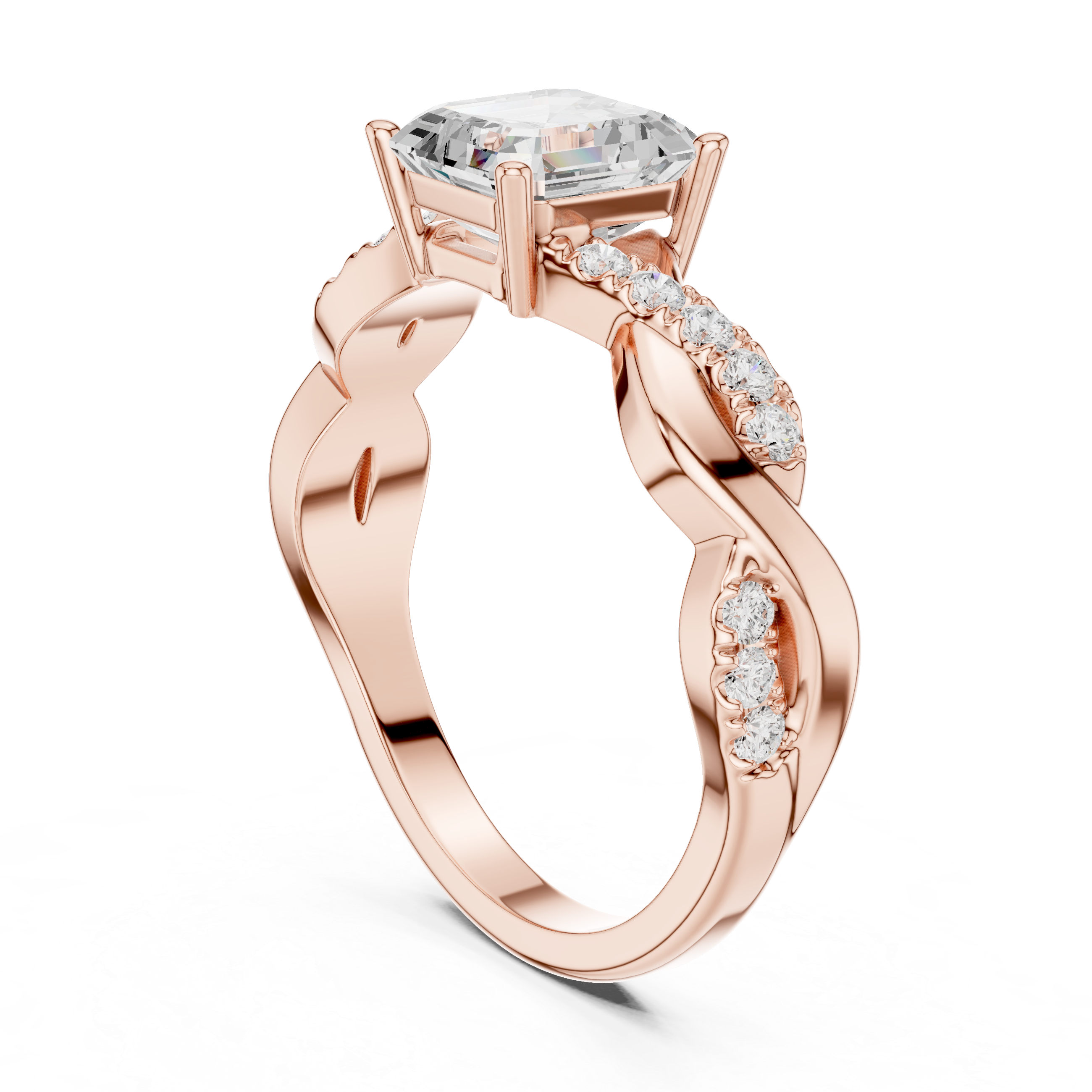 Twisted Infinity Asscher Cut Engagement Ring – Pavé Diamond Crossover Band | Vintage Inspired Solitaire Ring