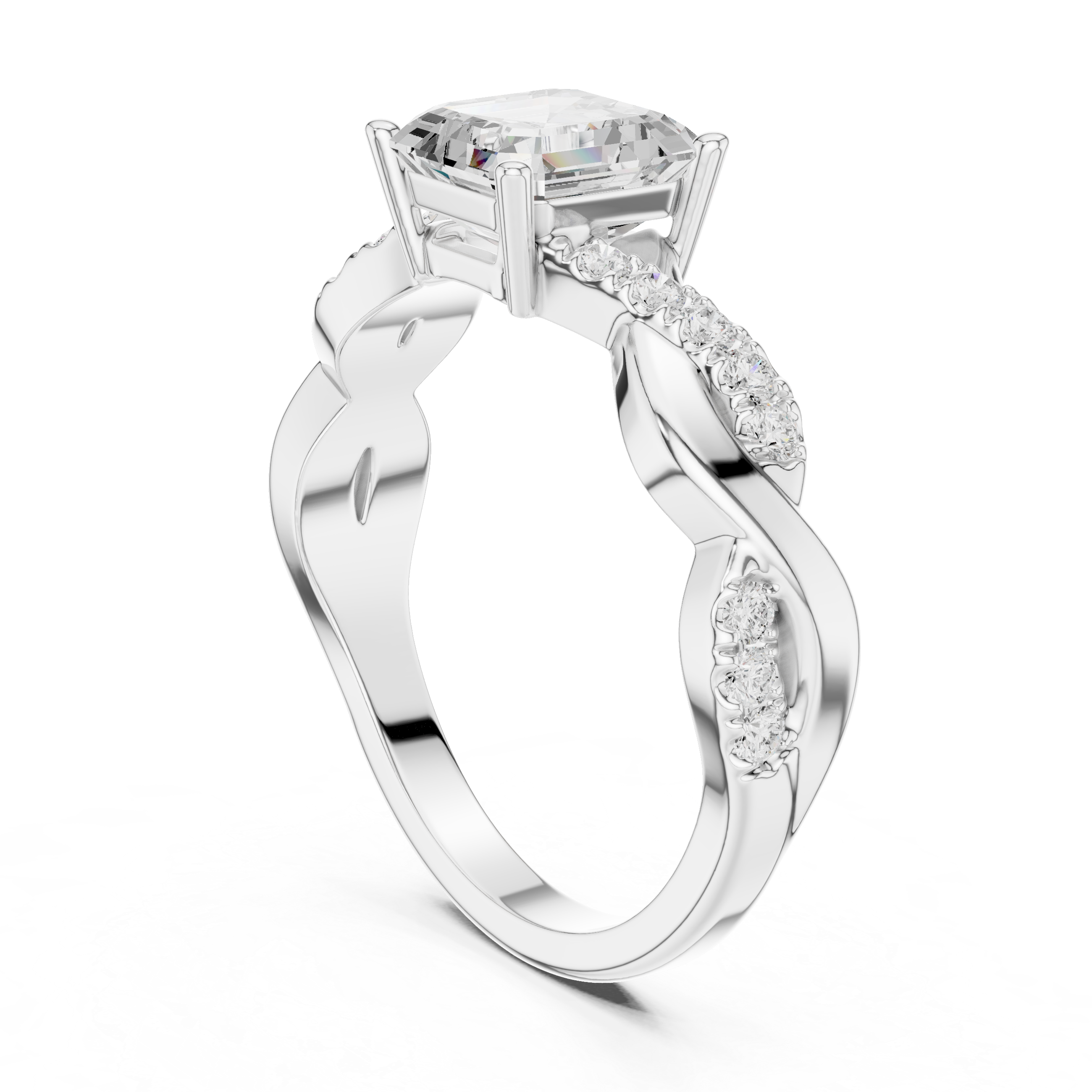 Twisted Infinity Asscher Cut Engagement Ring – Pavé Diamond Crossover Band | Vintage Inspired Solitaire Ring