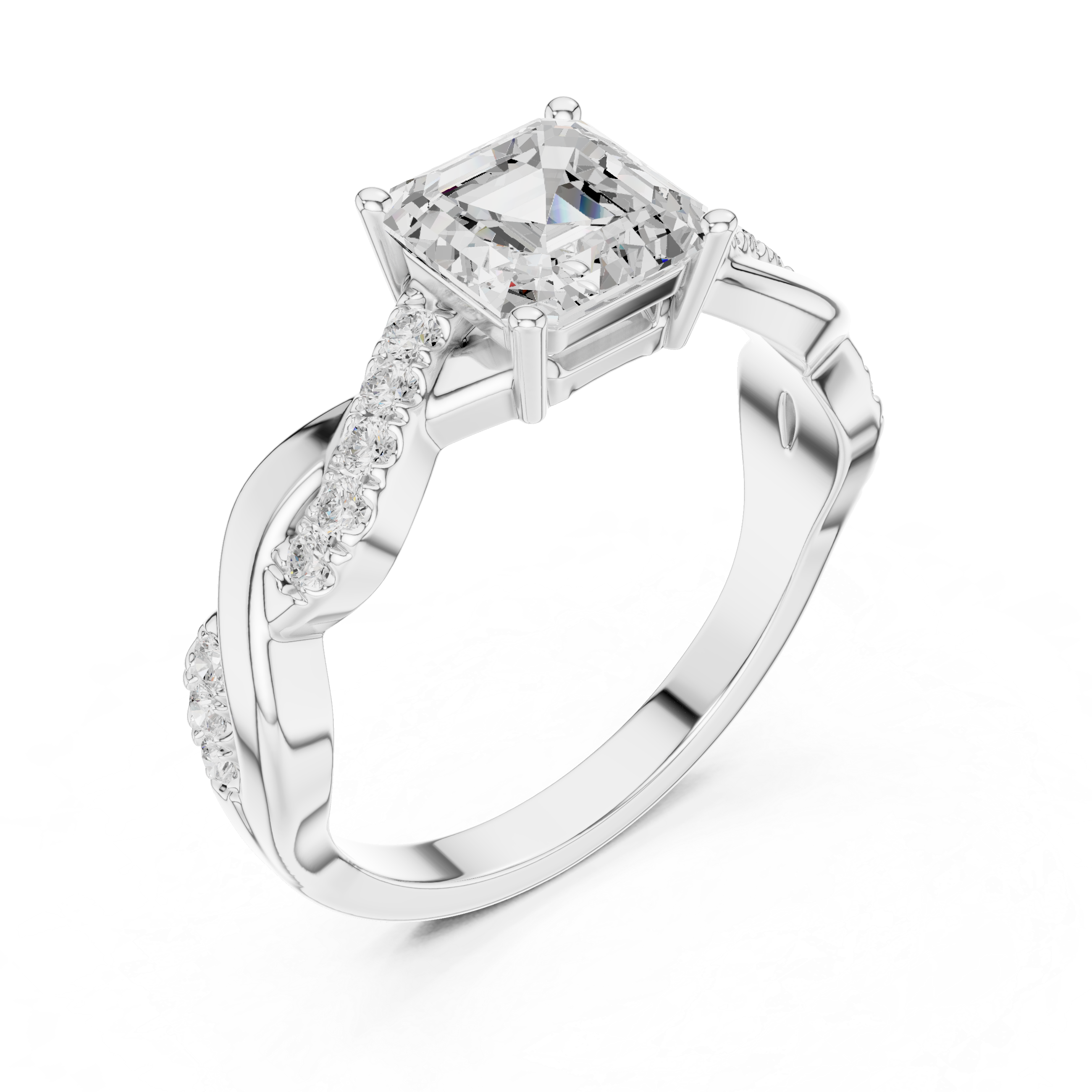 Twisted Infinity Asscher Cut Engagement Ring – Pavé Diamond Crossover Band | Vintage Inspired Solitaire Ring