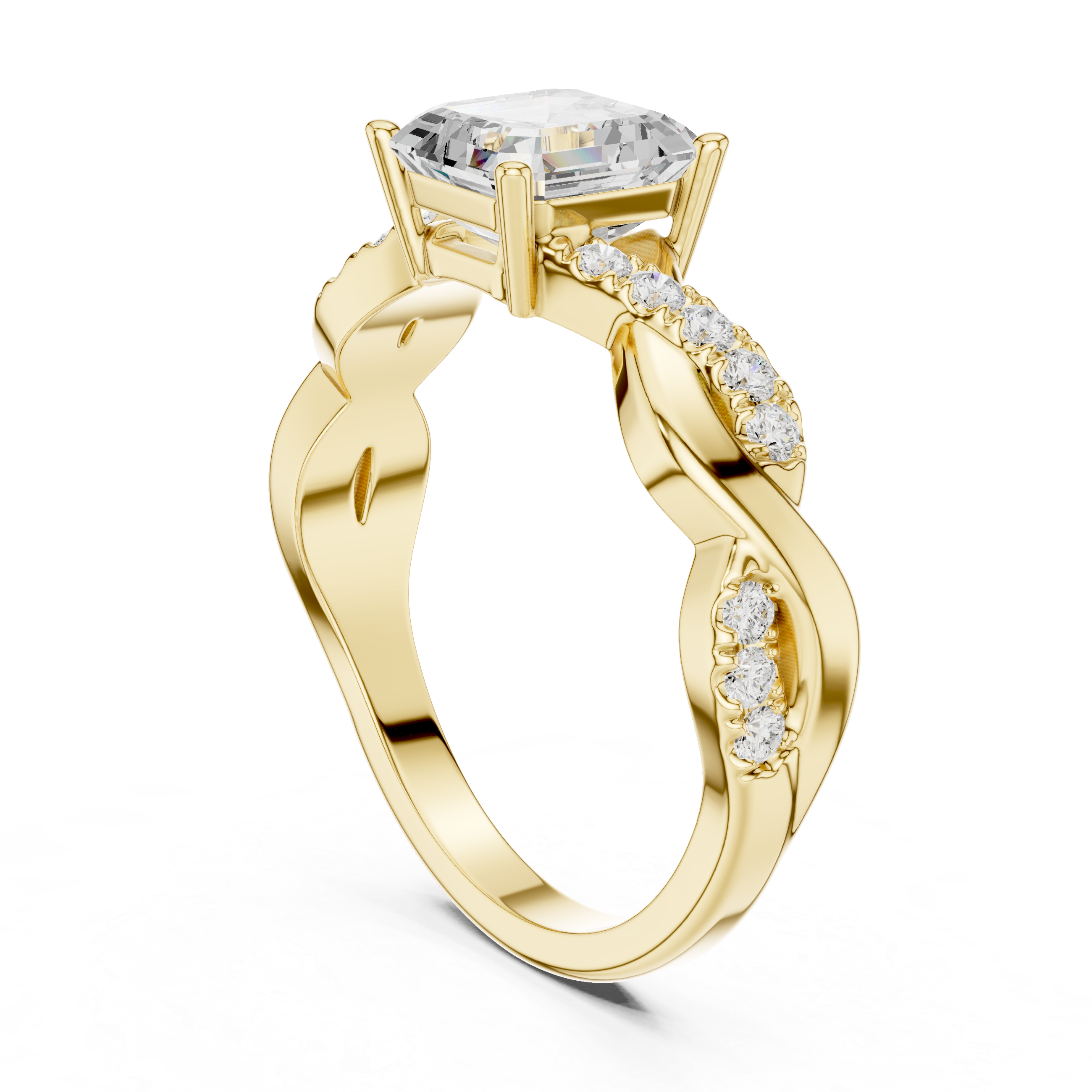 Twisted Infinity Asscher Cut Engagement Ring – Pavé Diamond Crossover Band | Vintage Inspired Solitaire Ring