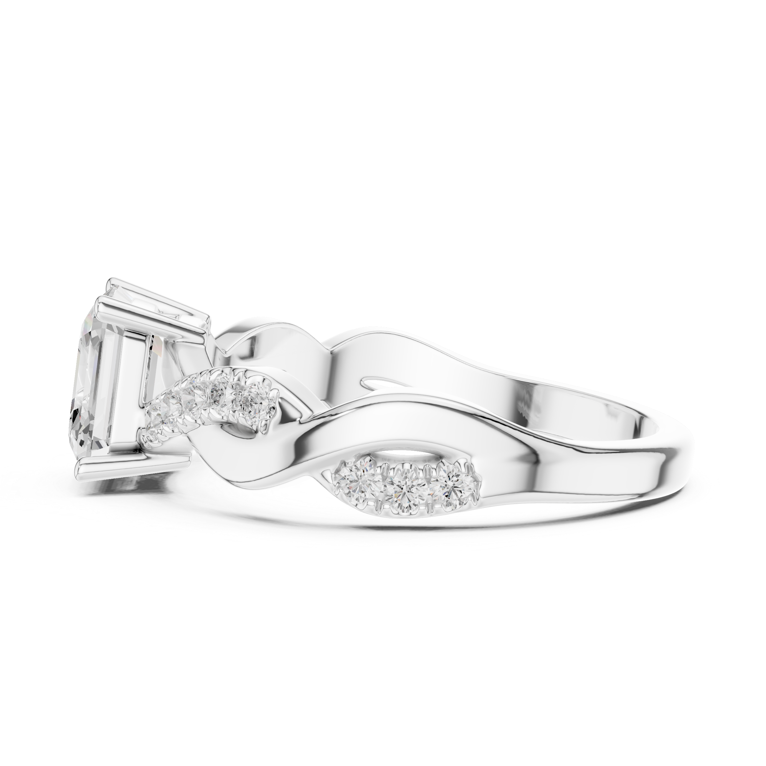 Twisted Infinity Asscher Cut Engagement Ring – Pavé Diamond Crossover Band | Vintage Inspired Solitaire Ring