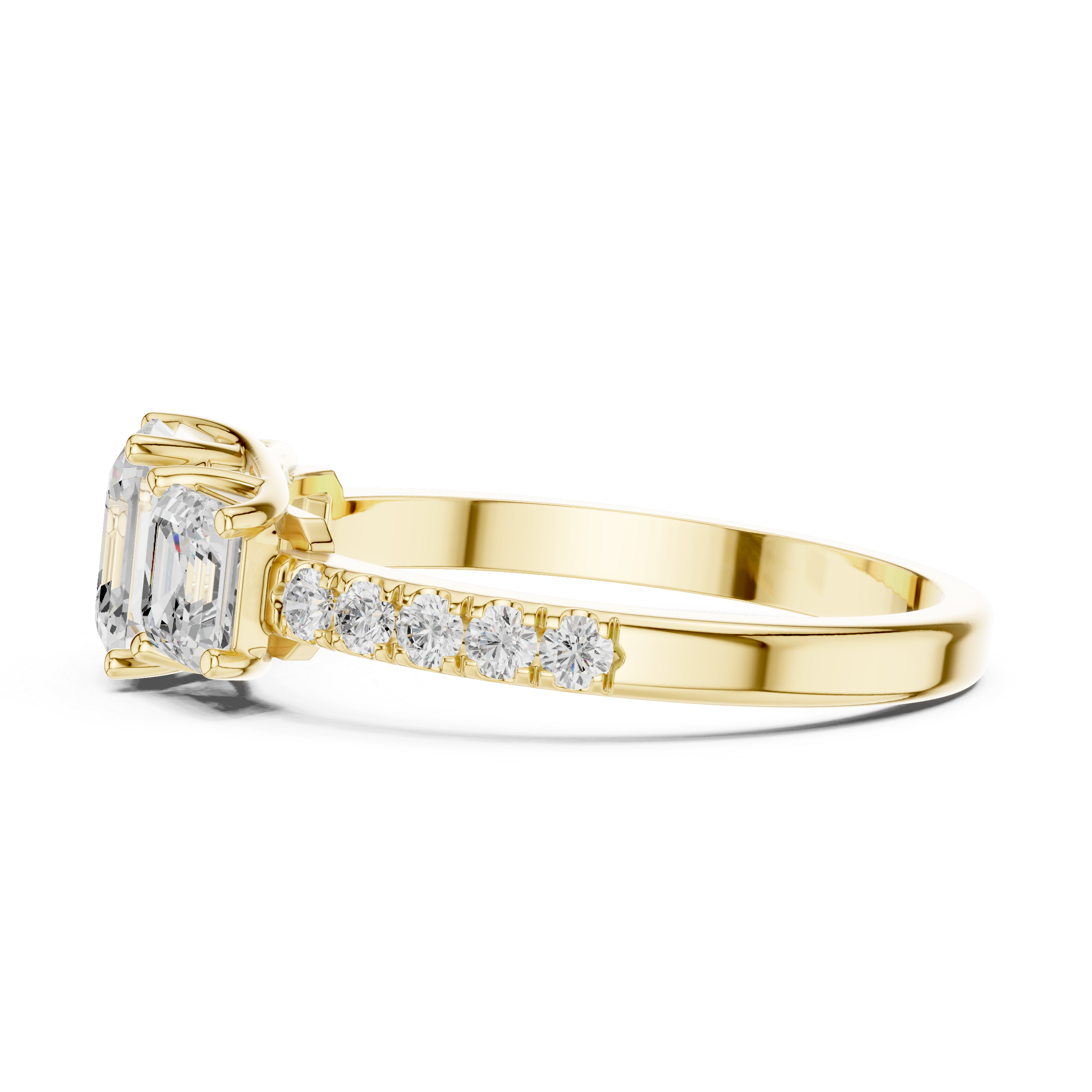 Three Stone Asscher Cut Engagement Ring – Emerald Cut Side Stones with Pavé Diamond Band