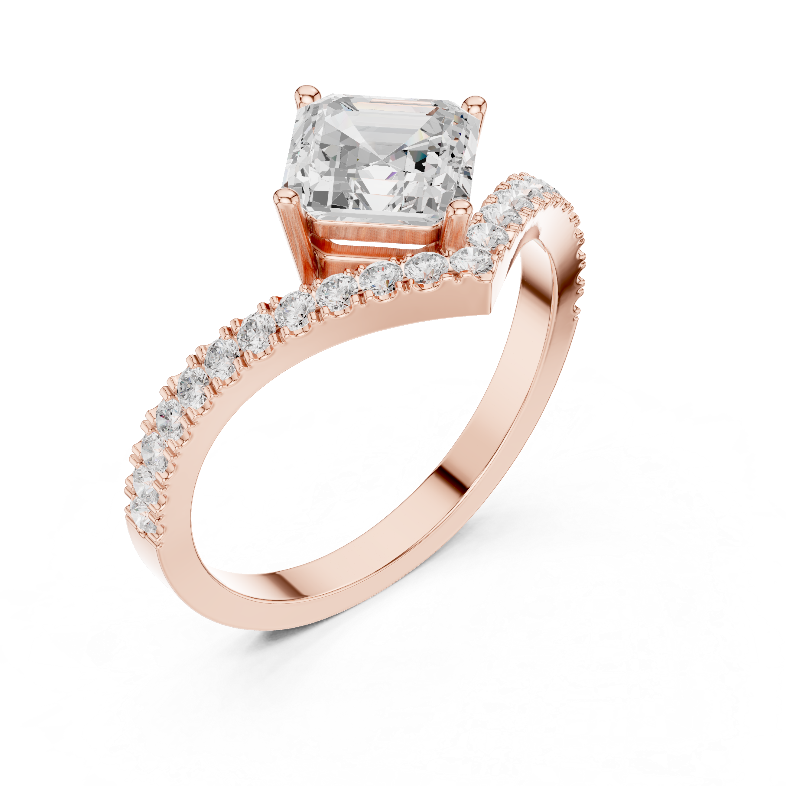 Asscher Cut Solitaire V Ring – Split Shank Diamond Engagement Ring | Geometric Statement Ring