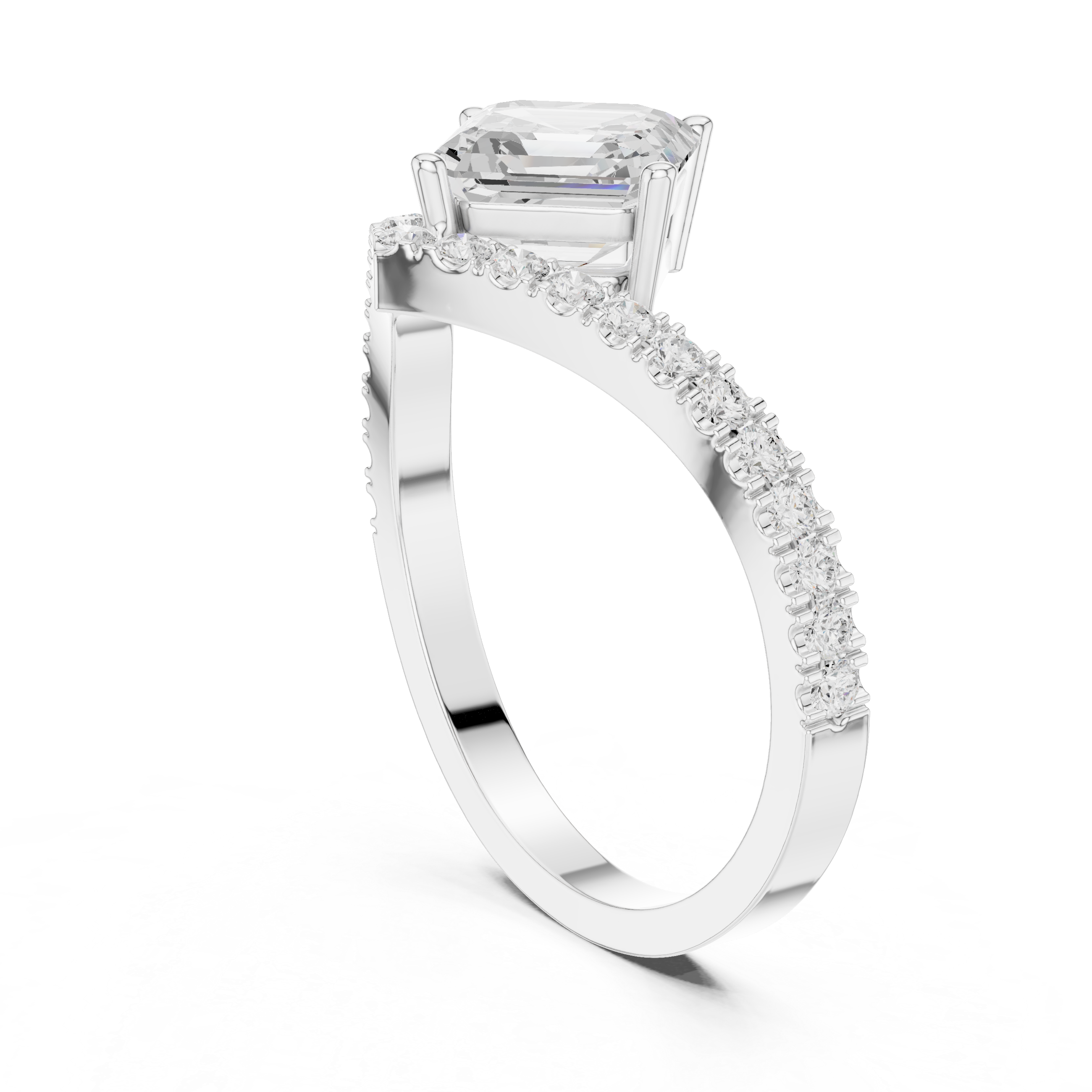 Asscher Cut Solitaire V Ring – Split Shank Diamond Engagement Ring | Geometric Statement Ring