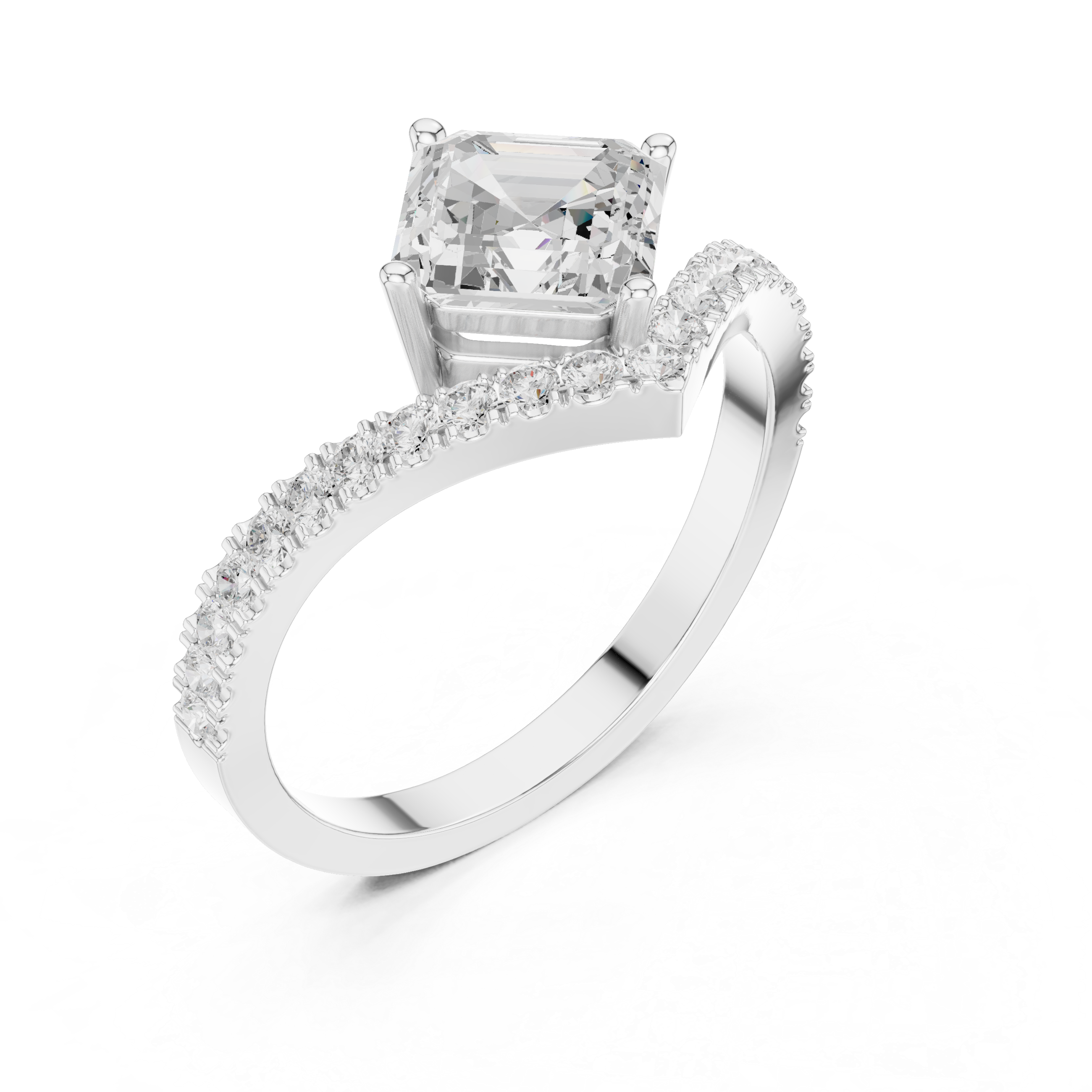 Asscher Cut Solitaire V Ring – Split Shank Diamond Engagement Ring | Geometric Statement Ring