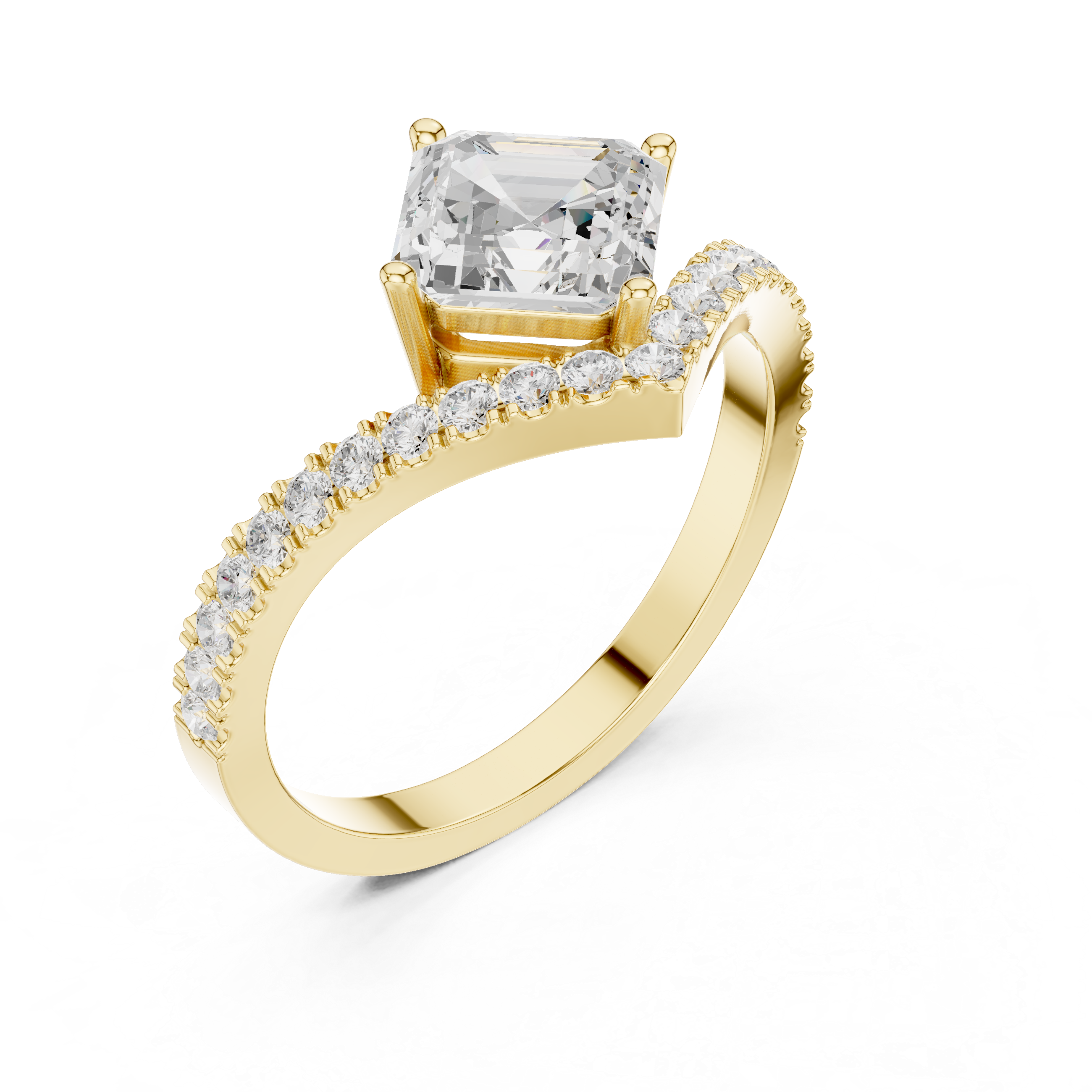 Asscher Cut Solitaire V Ring – Split Shank Diamond Engagement Ring | Geometric Statement Ring