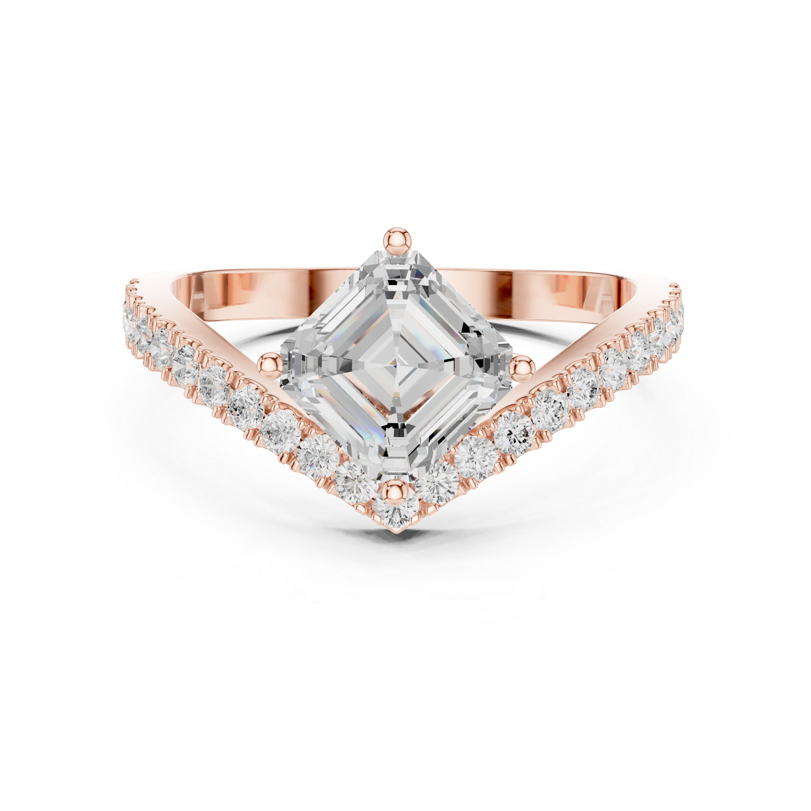 Asscher Cut Solitaire V Ring – Split Shank Diamond Engagement Ring | Geometric Statement Ring