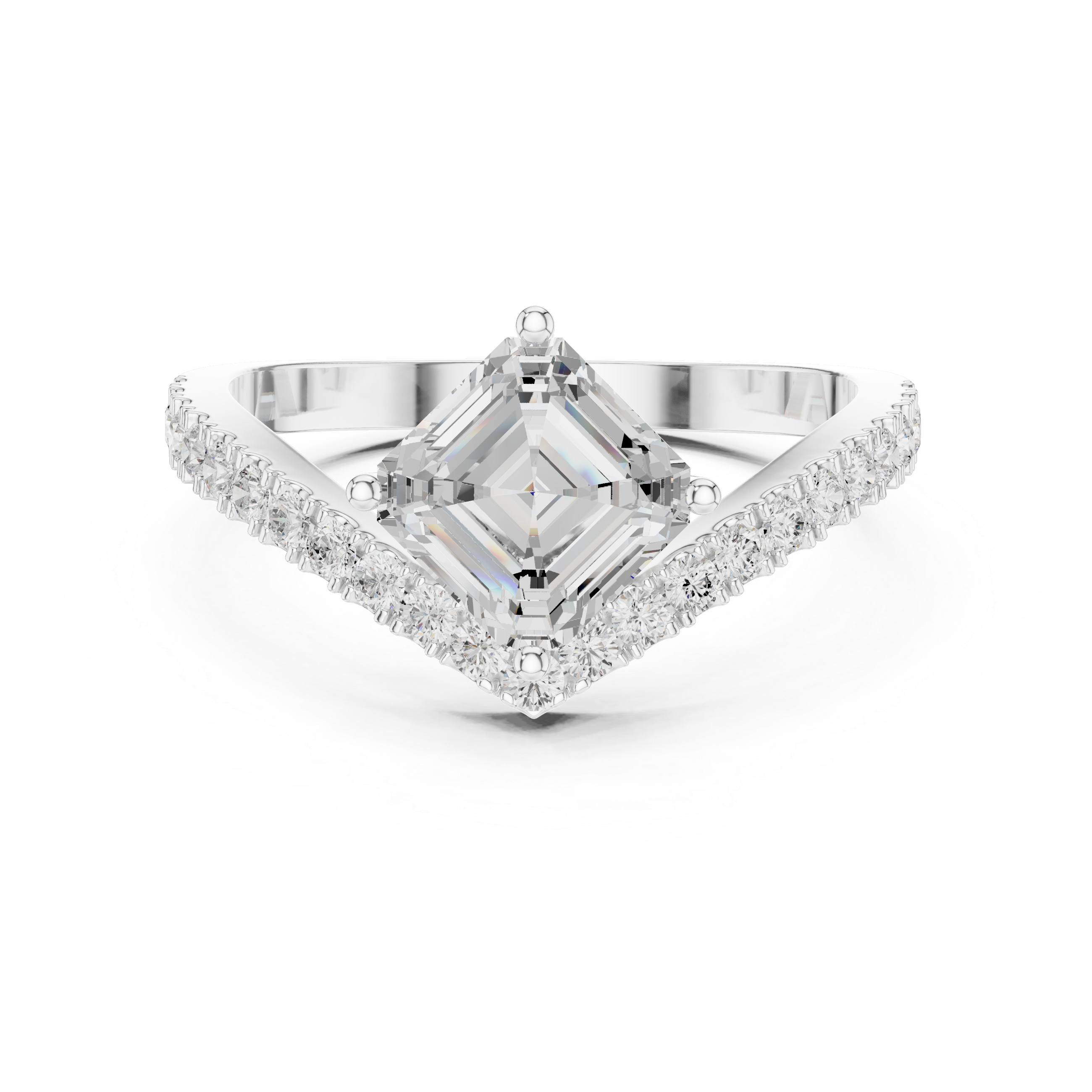 Asscher Cut Solitaire V Ring – Split Shank Diamond Engagement Ring | Geometric Statement Ring