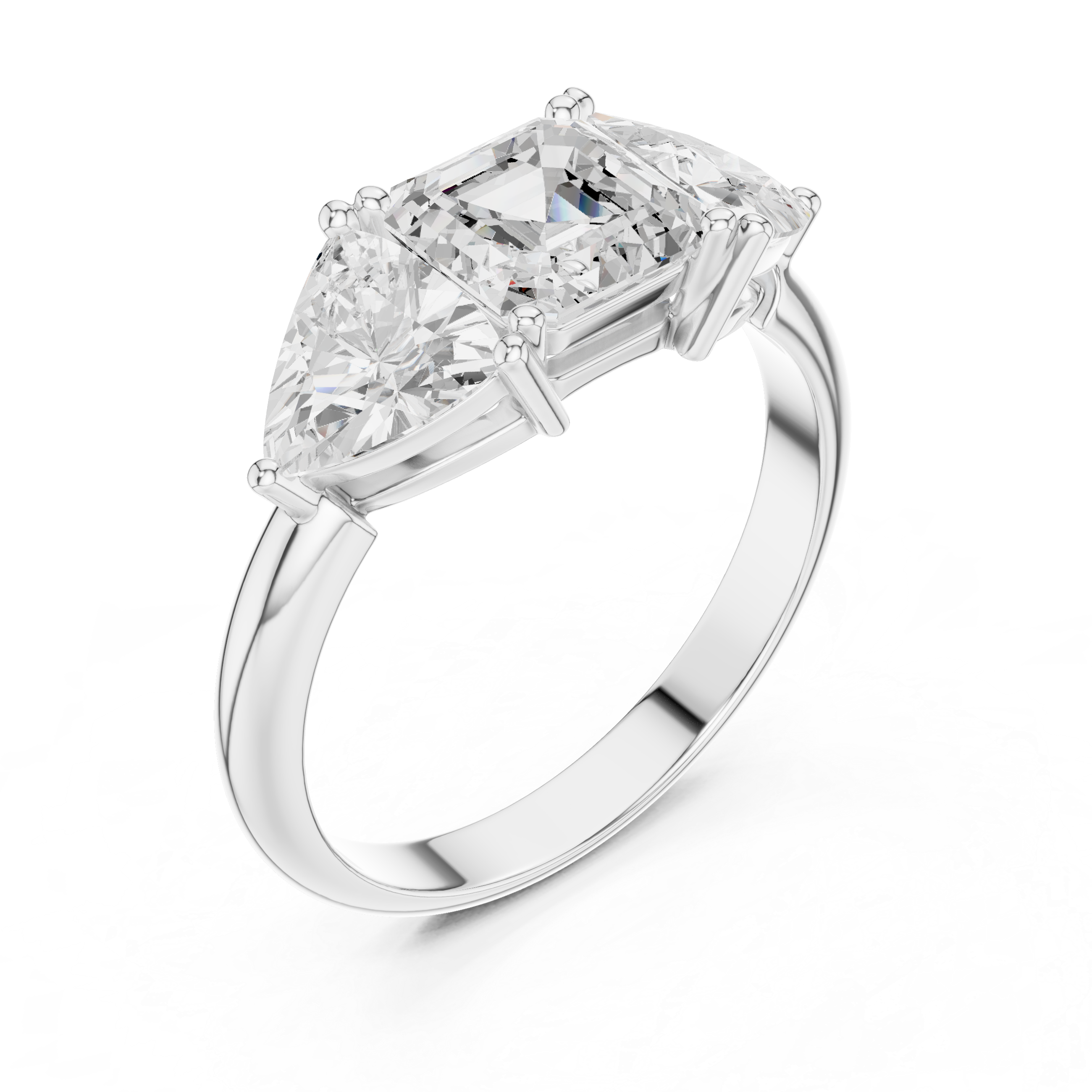 Asscher Cut Three Stone Engagement Ring – Trillion Side Stone Diamond Ring | Vintage Inspired Bridal Ring
