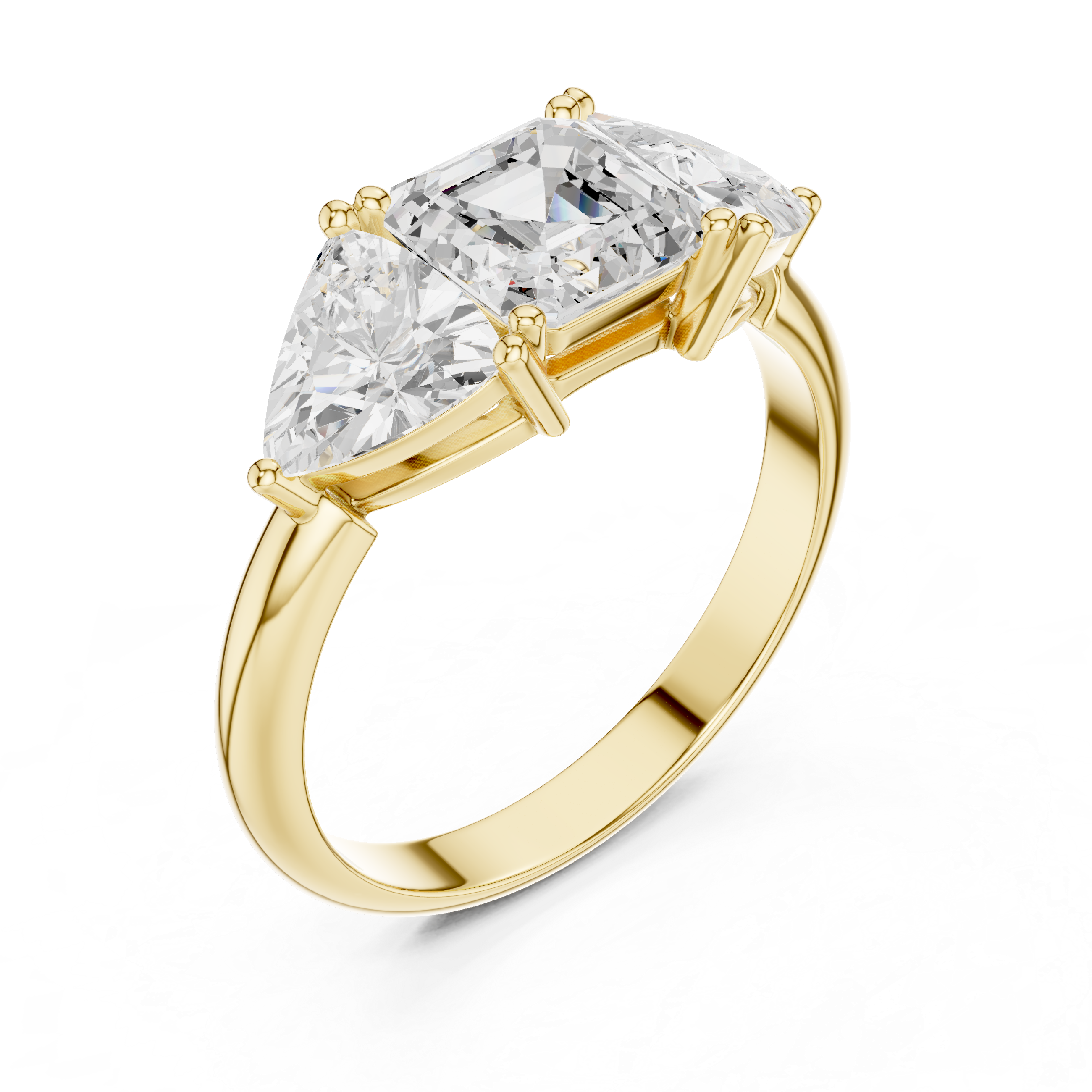 Asscher Cut Three Stone Engagement Ring – Trillion Side Stone Diamond Ring | Vintage Inspired Bridal Ring