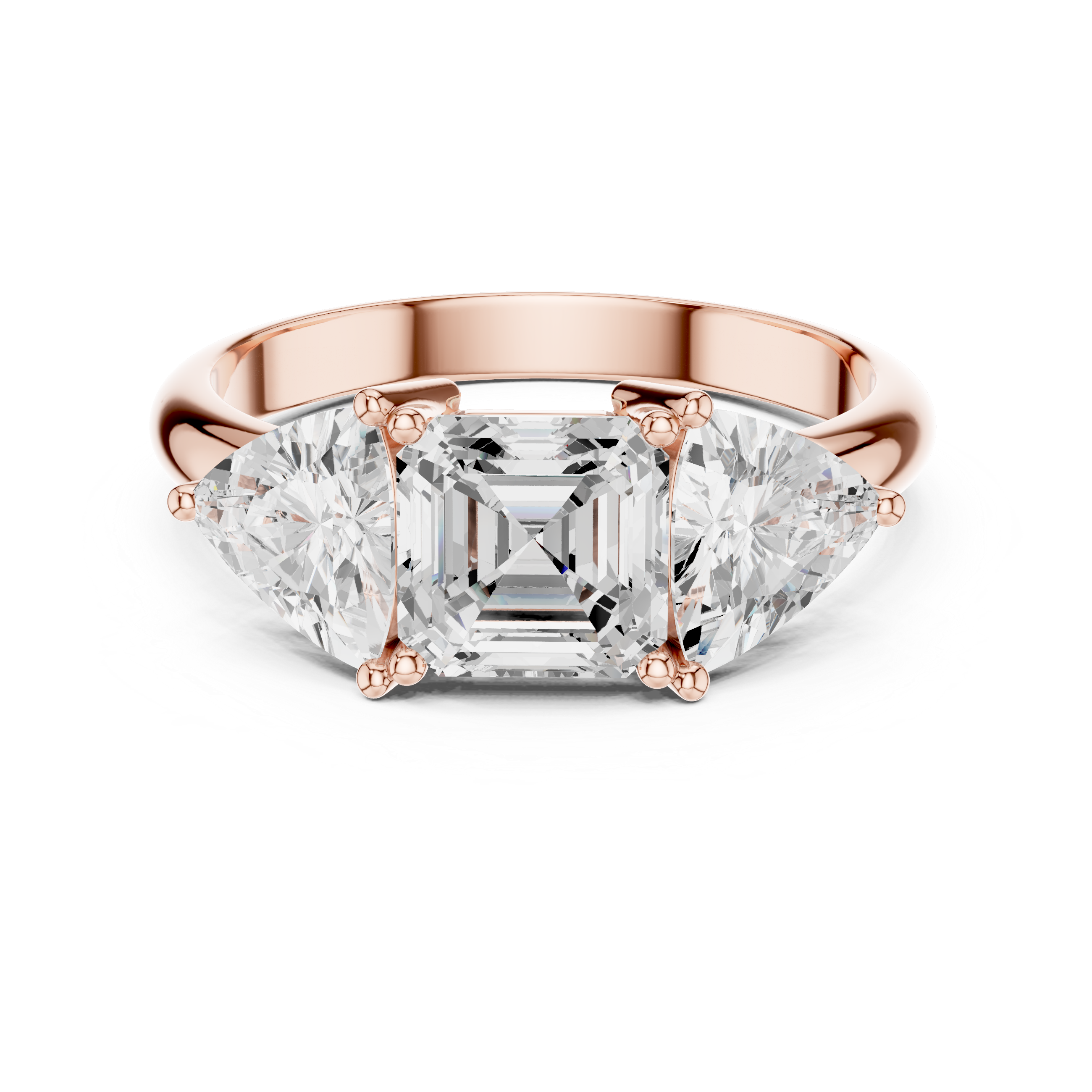 Asscher Cut Three Stone Engagement Ring – Trillion Side Stone Diamond Ring | Vintage Inspired Bridal Ring