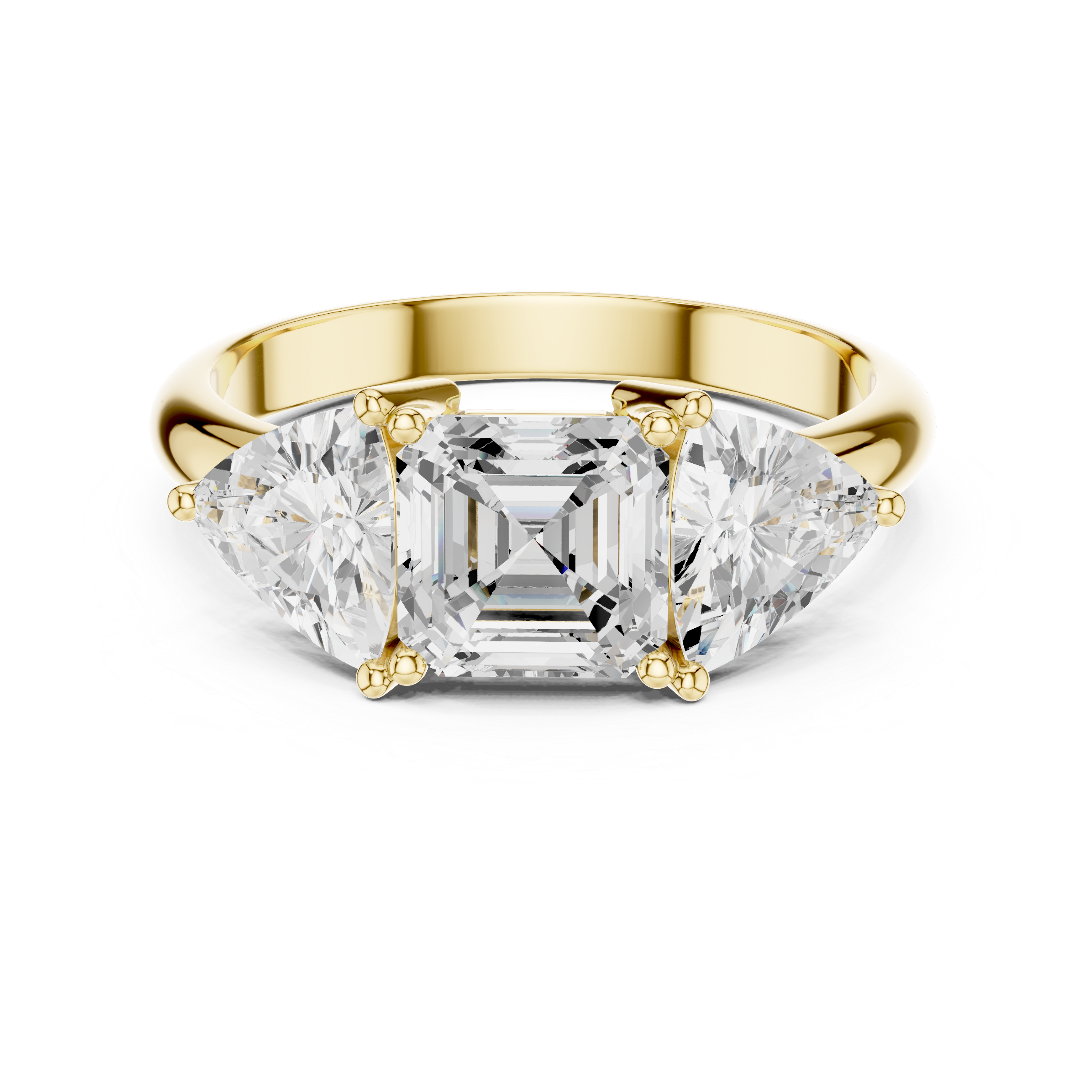 Asscher Cut Three Stone Engagement Ring – Trillion Side Stone Diamond Ring | Vintage Inspired Bridal Ring