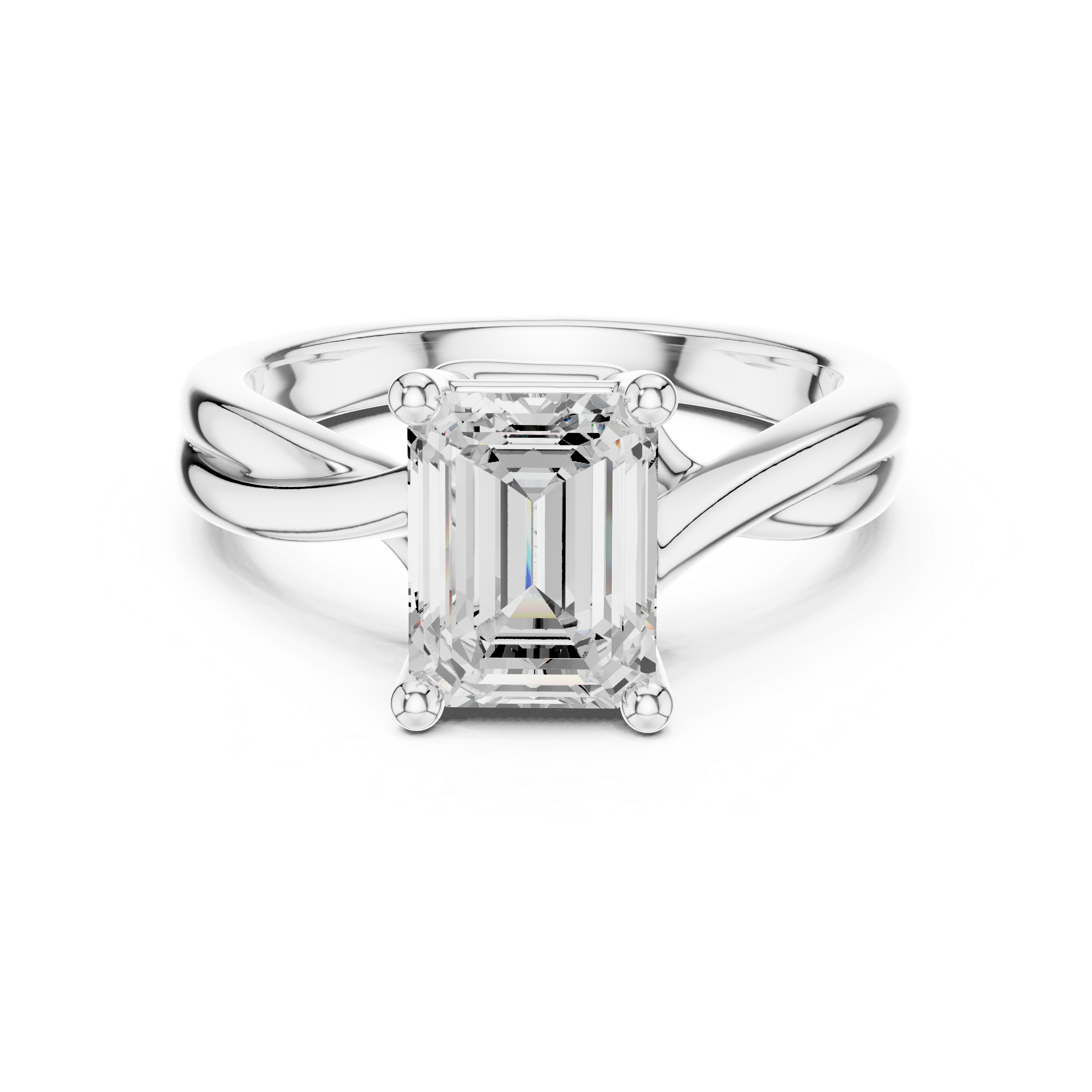 Twisted Band Emerald Cut Solitaire Ring – Contemporary Classic Design