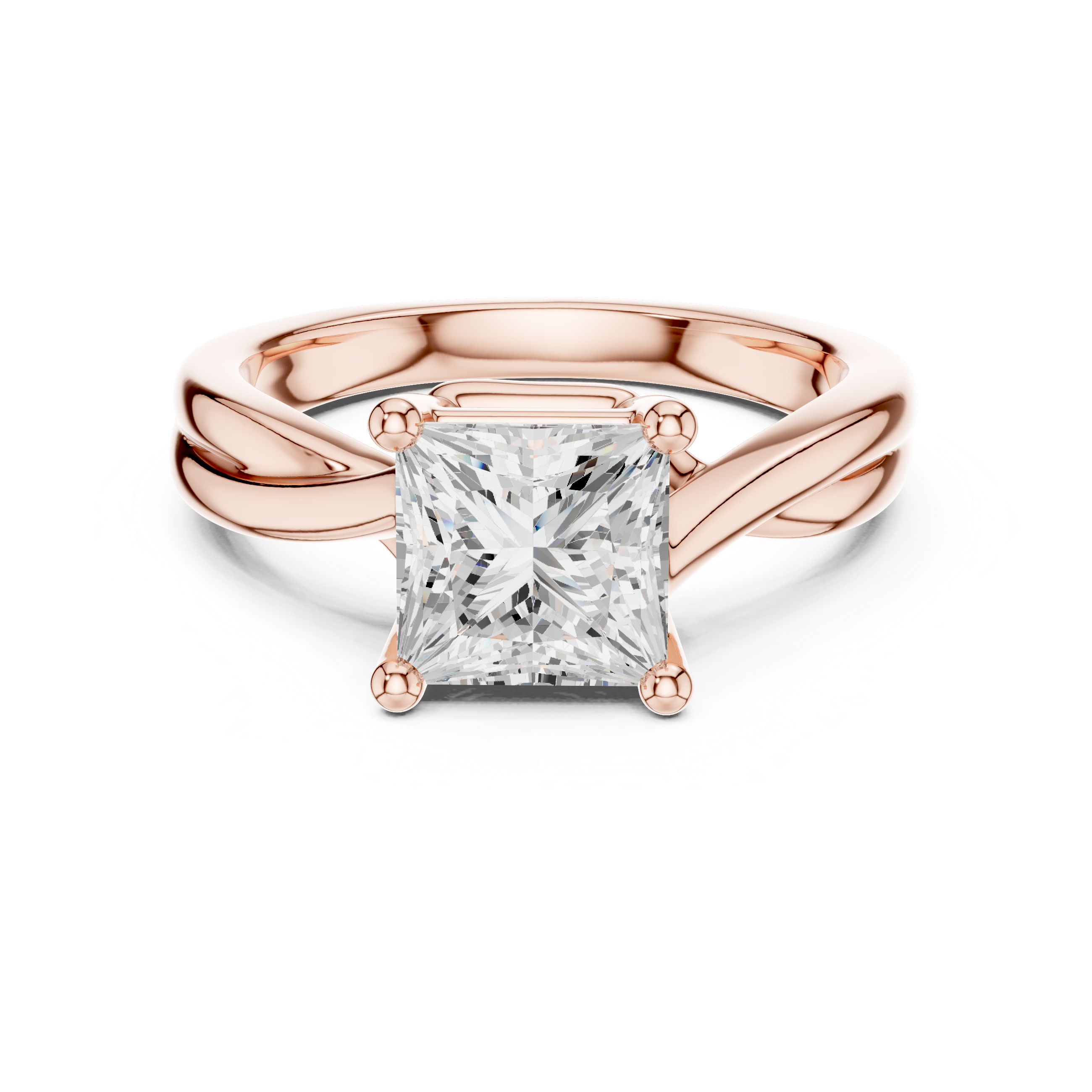 Twisted Band Princess Cut Solitaire Ring – Modern Elegant Design