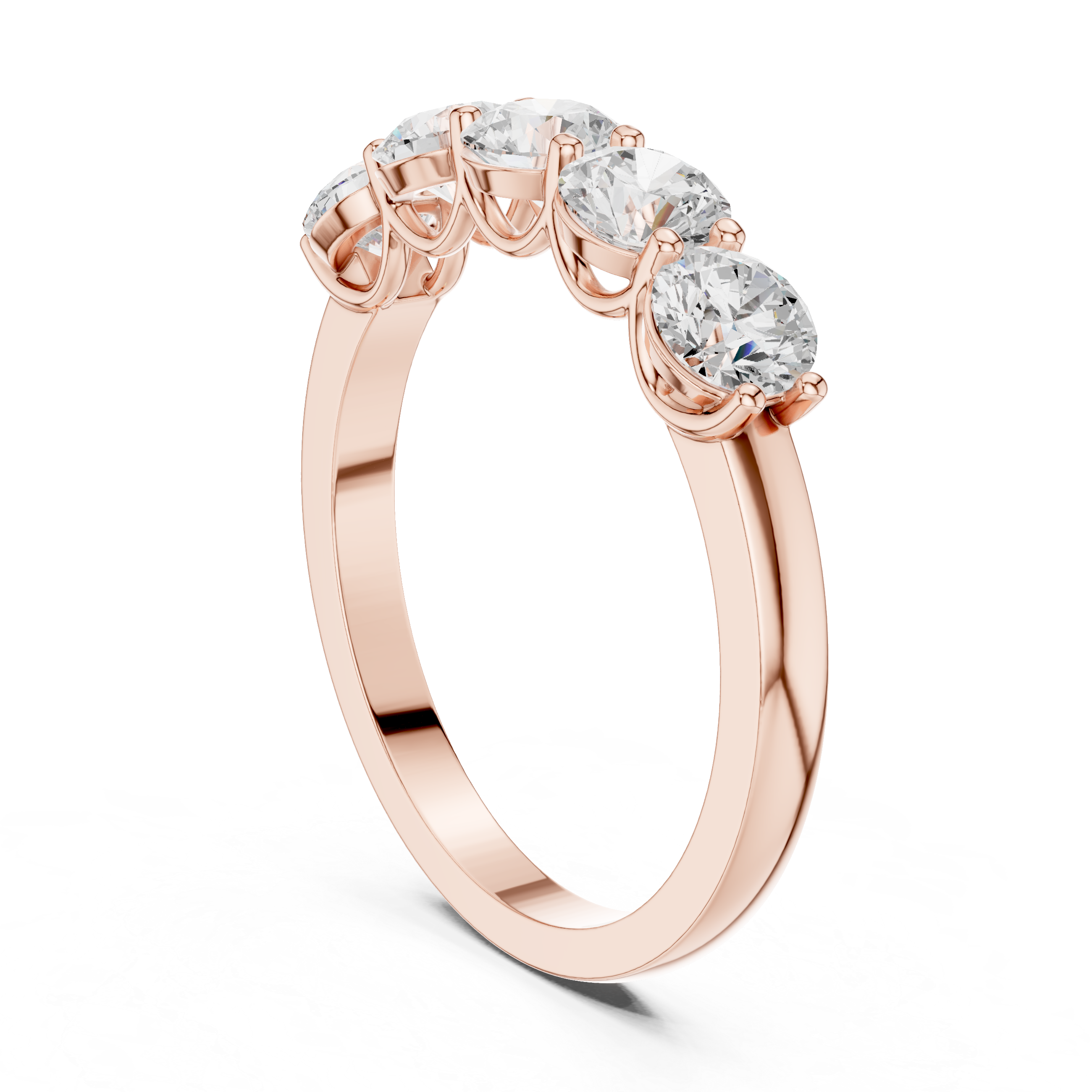 Five Stone Round Cut Diamond Anniversary Ring – Classic Shared Prong Wedding Band
