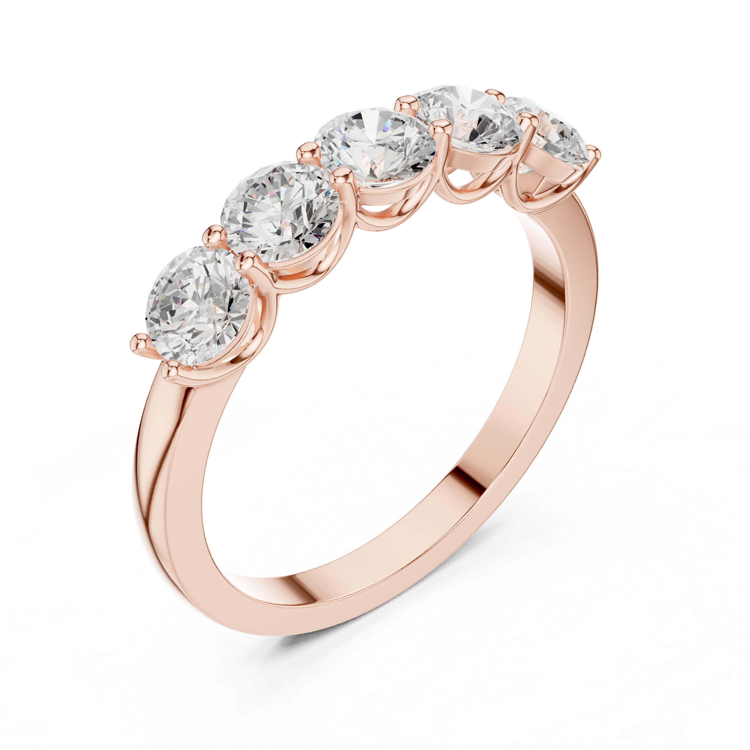 Five Stone Round Cut Diamond Anniversary Ring – Classic Shared Prong Wedding Band