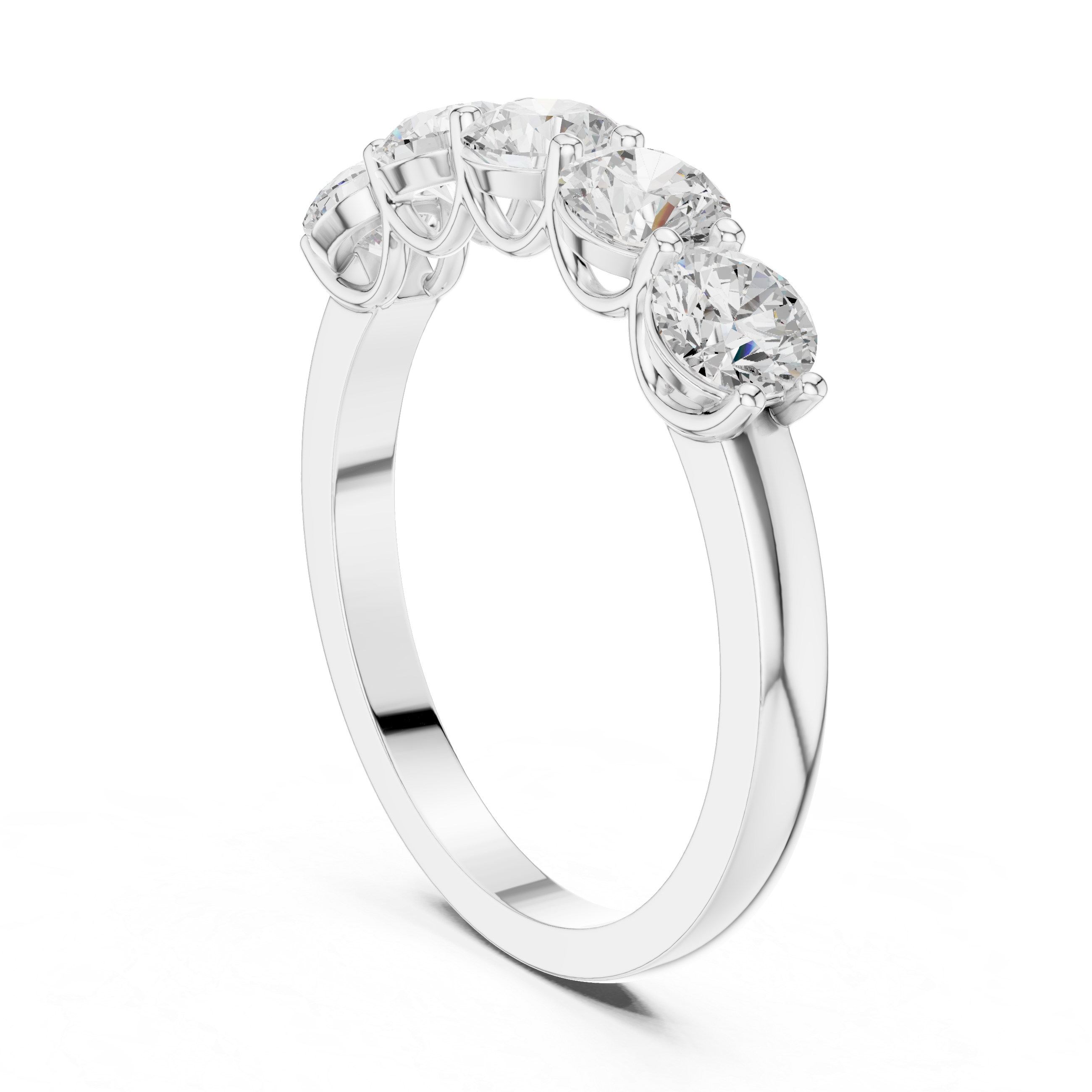 Five Stone Round Cut Diamond Anniversary Ring – Classic Shared Prong Wedding Band