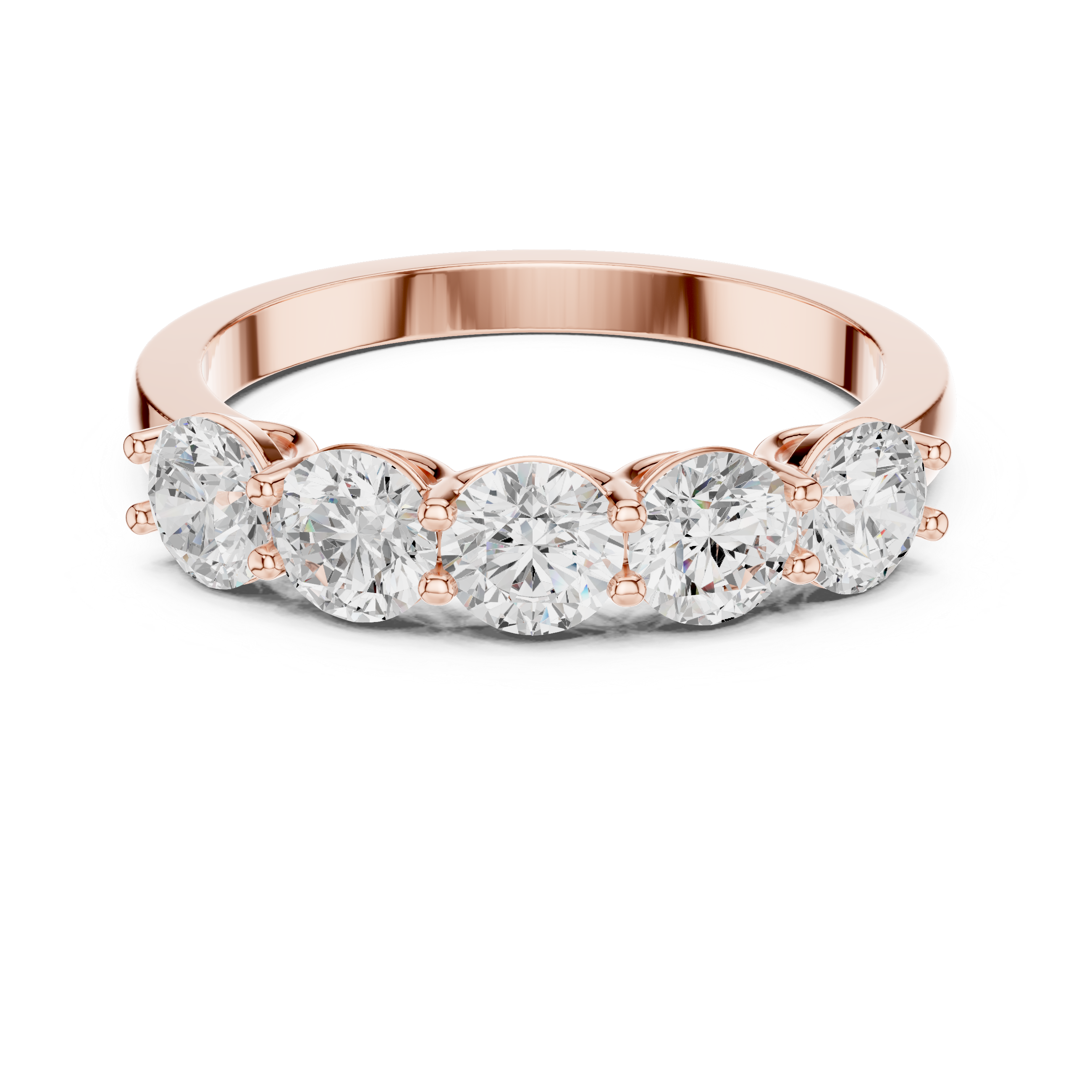 Five Stone Round Cut Diamond Anniversary Ring – Classic Shared Prong Wedding Band