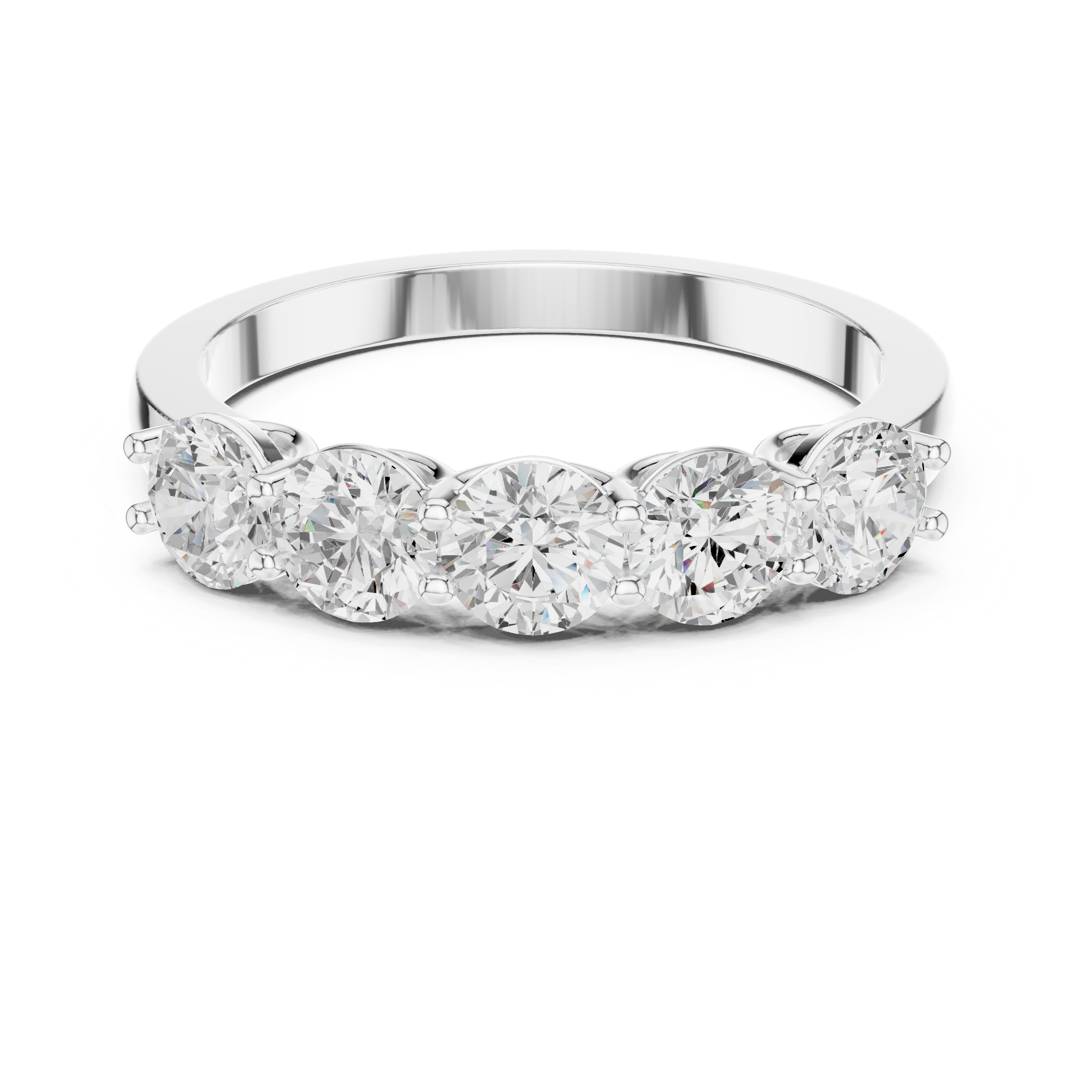 Five Stone Round Cut Diamond Anniversary Ring – Classic Shared Prong Wedding Band